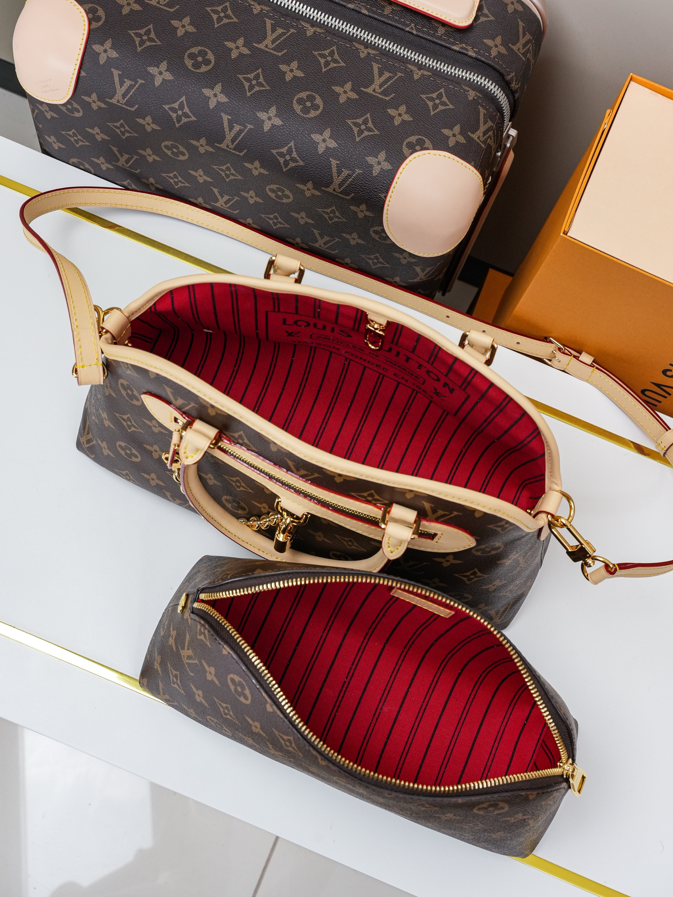 【10A】Louis Vuitton PM Montorgueil Ever More Monogram Canvas Dome Beige Top Handle Bag With Pouch - KAIROO