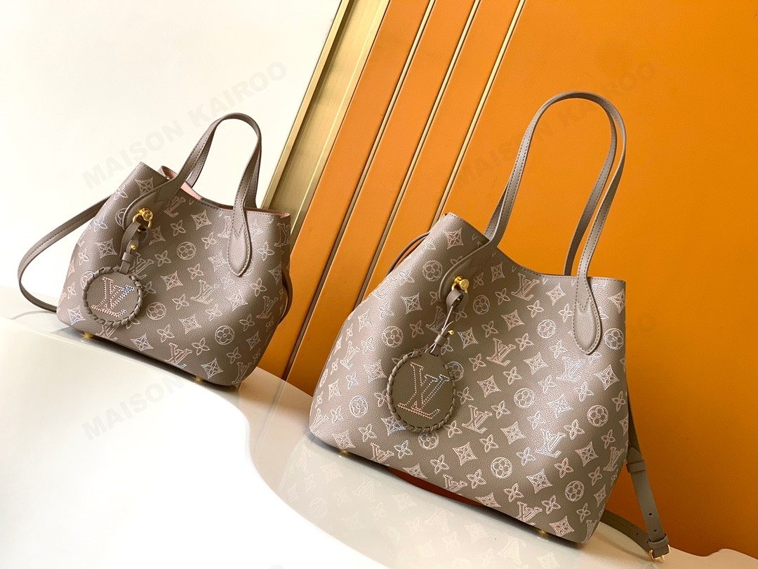 【10A】Louis Vuitton LV Mahina Blossom PM/MM Taupe Dense Perforated Monogram Leather Basket Handle Tote Bag - KAIROO