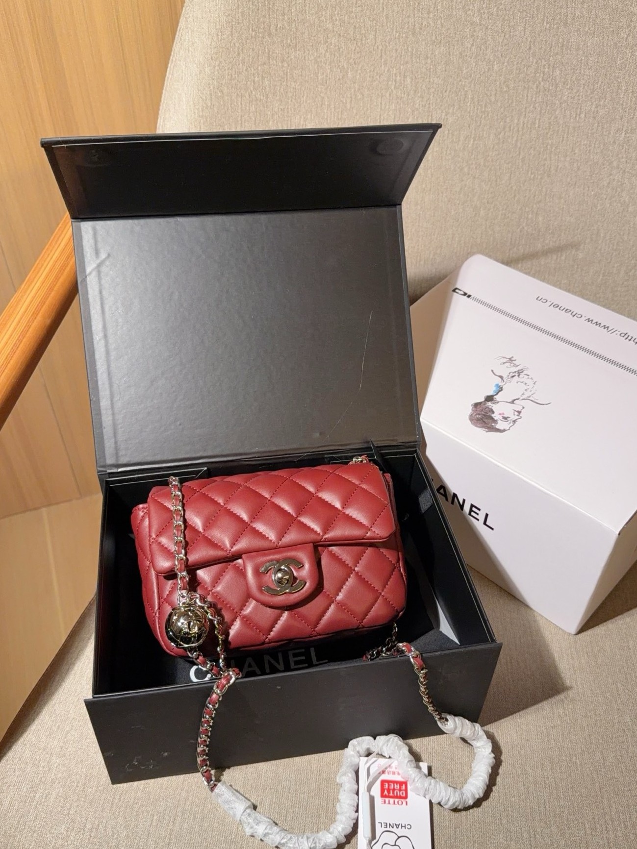 Chanel Mini Square CF 17CM Silver Ball Pearl Crush Quilted Leather Flap Chain Shoulder Bag - KAIROO