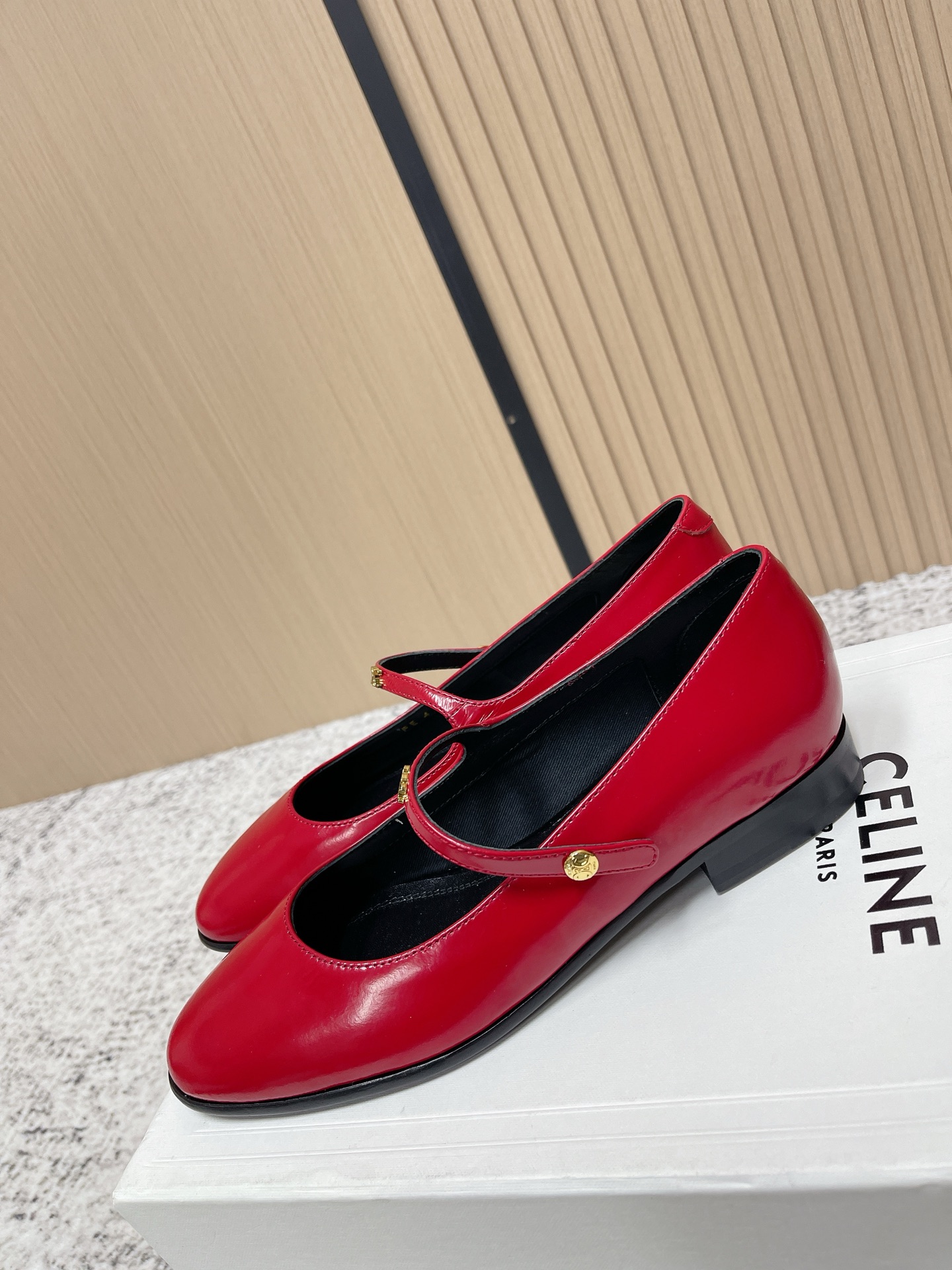 Celine Red City Ballerina in Glassy Calfskin