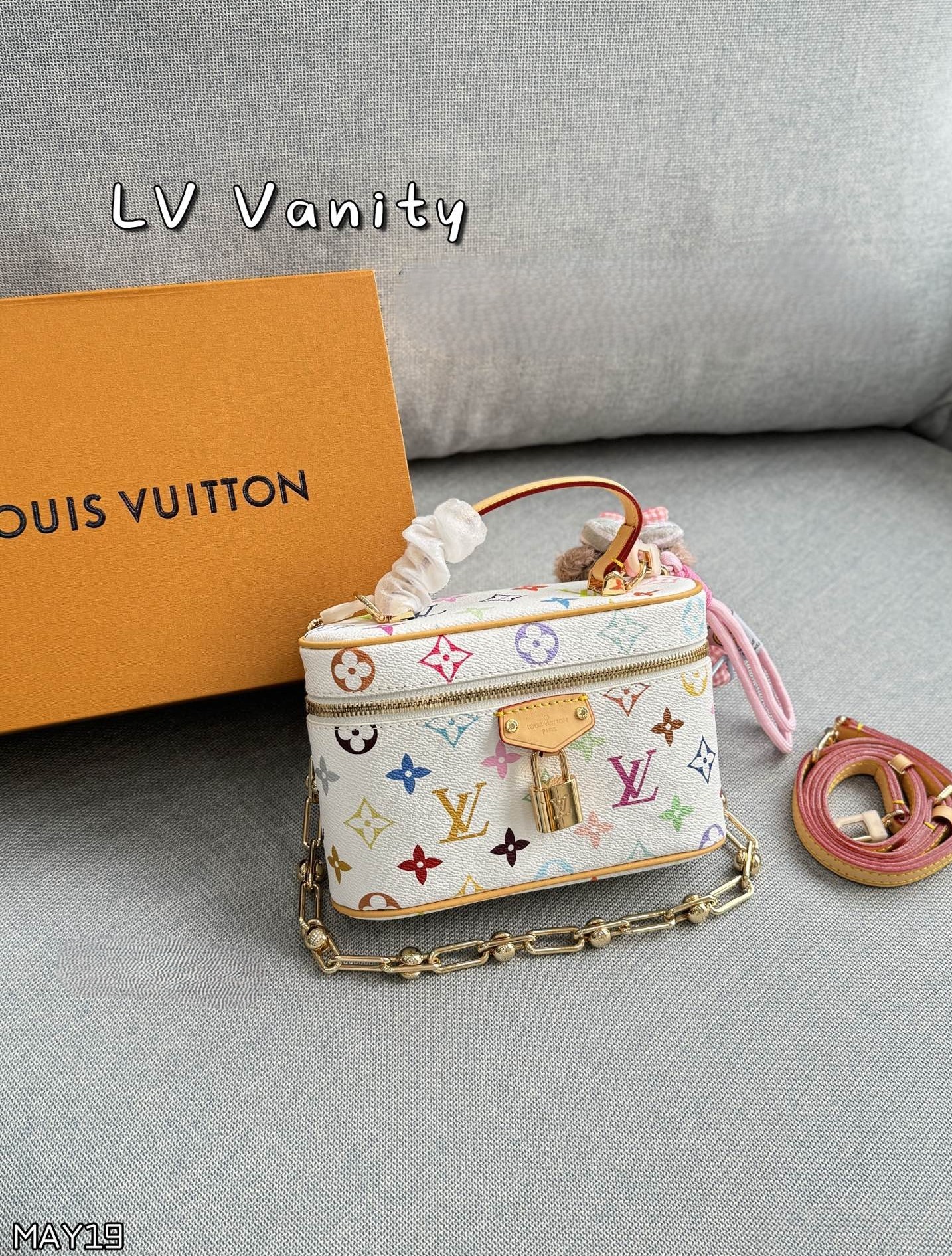 Louis Vuitton LV x TM Mini Nice Vanity White Monogram Multicolored Canvas Crossbody Top Handle Bag - KAIROO