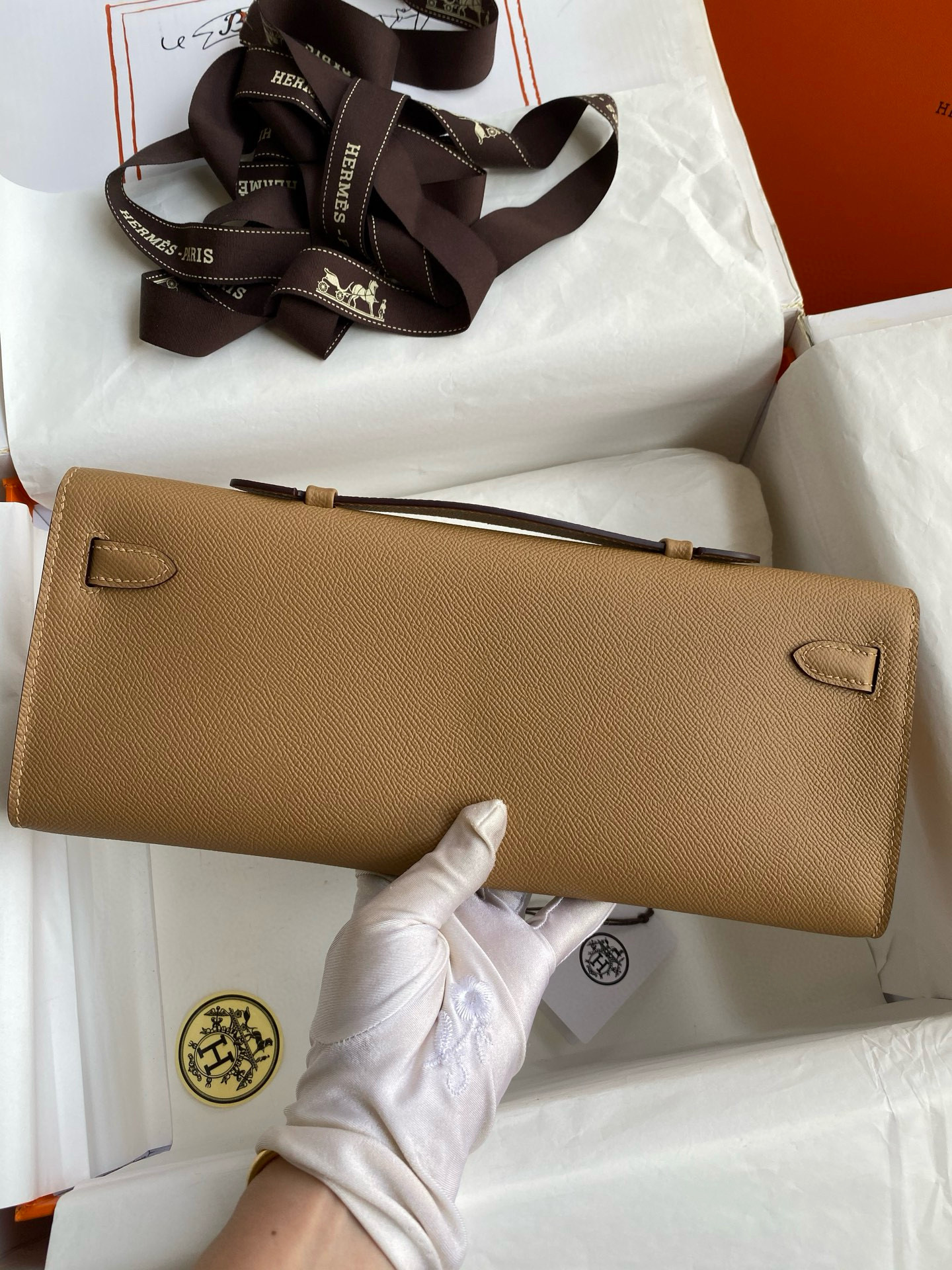 Chai Epsom Kelly Cut clutch Gold Hardware
