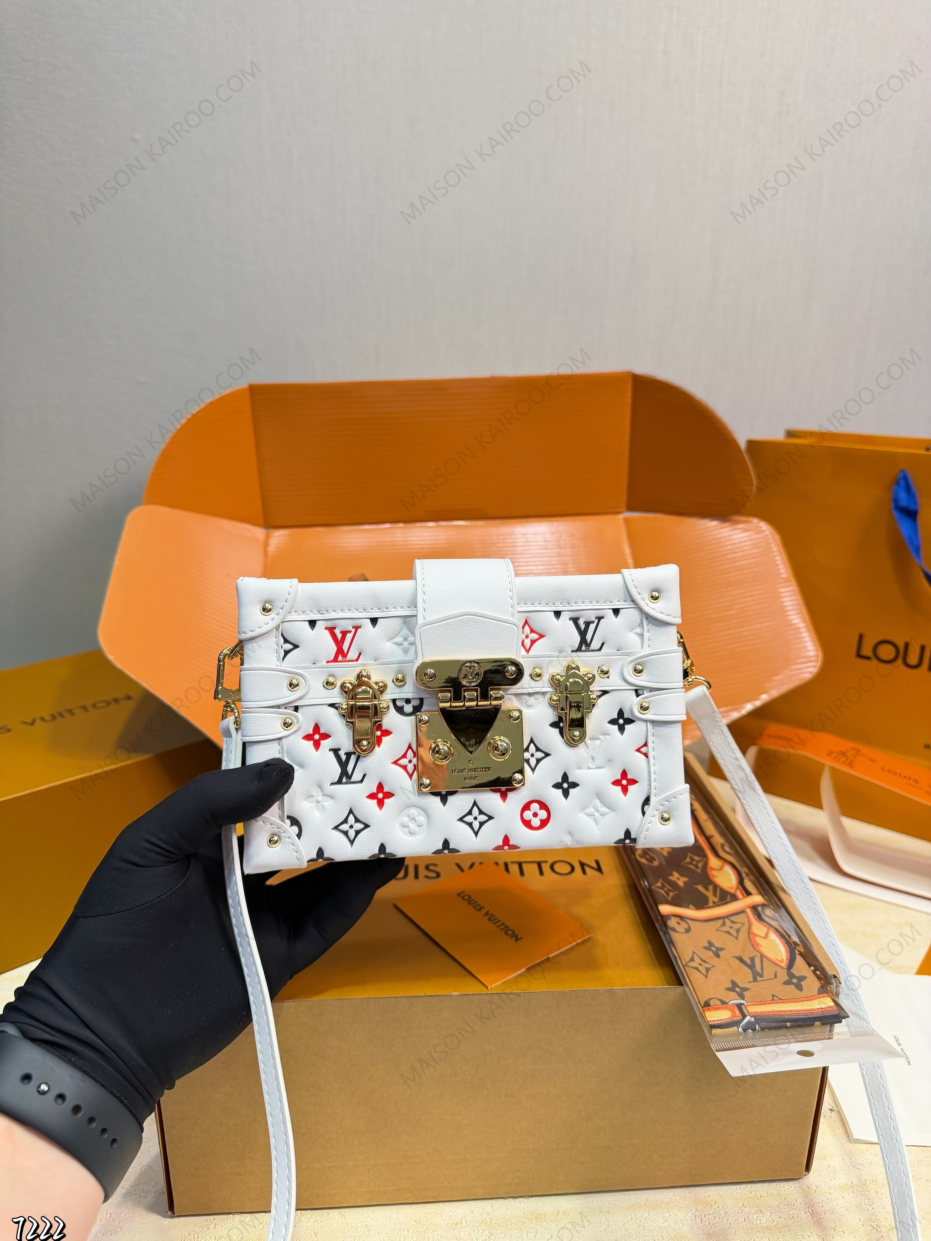 Louis Vuitton LV Petite Malle Trunk Malletage Embossed Multicolor Monogram Leather Crossbody Bag - KAIROO