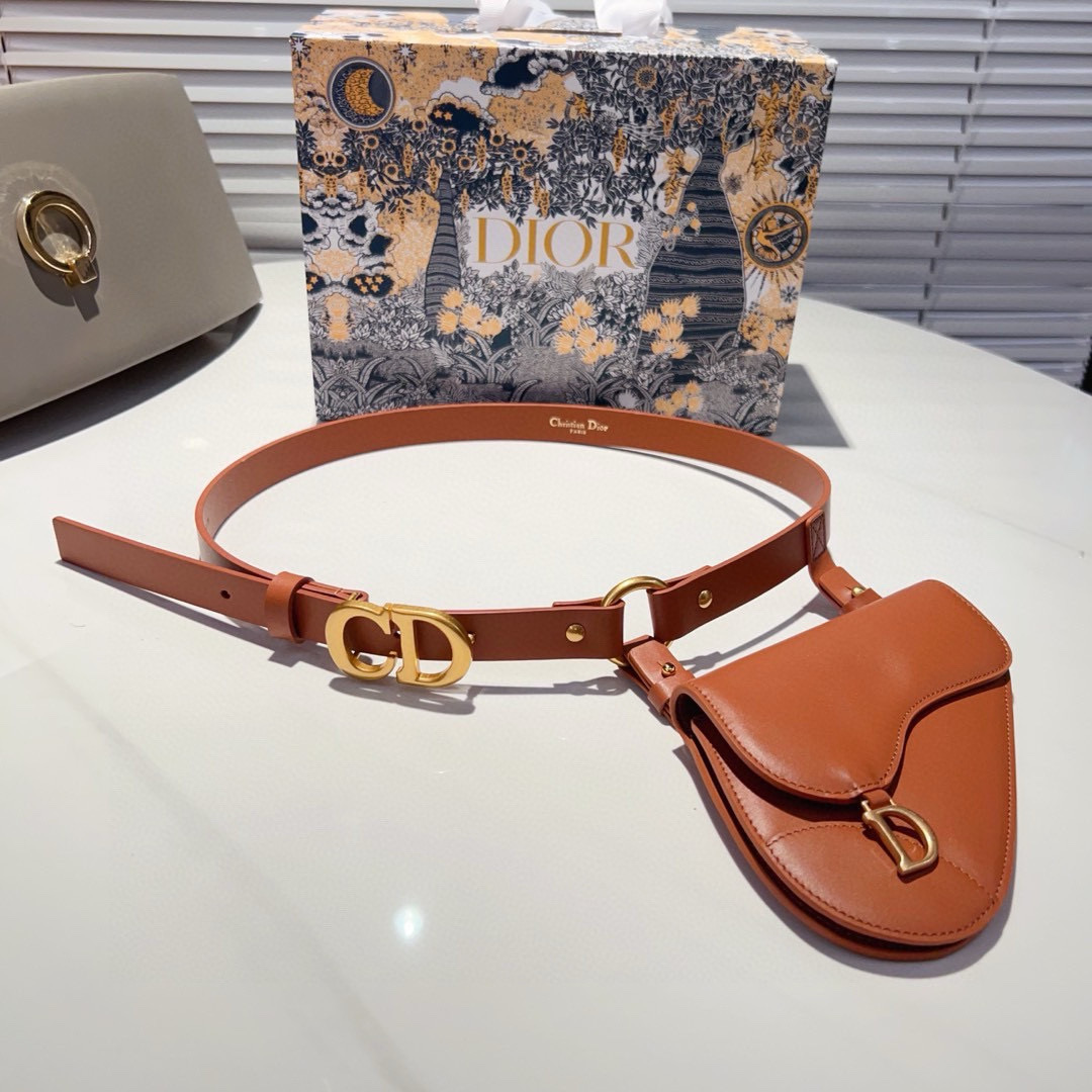 Dior leather Belt 2cm with Saddle Pouch