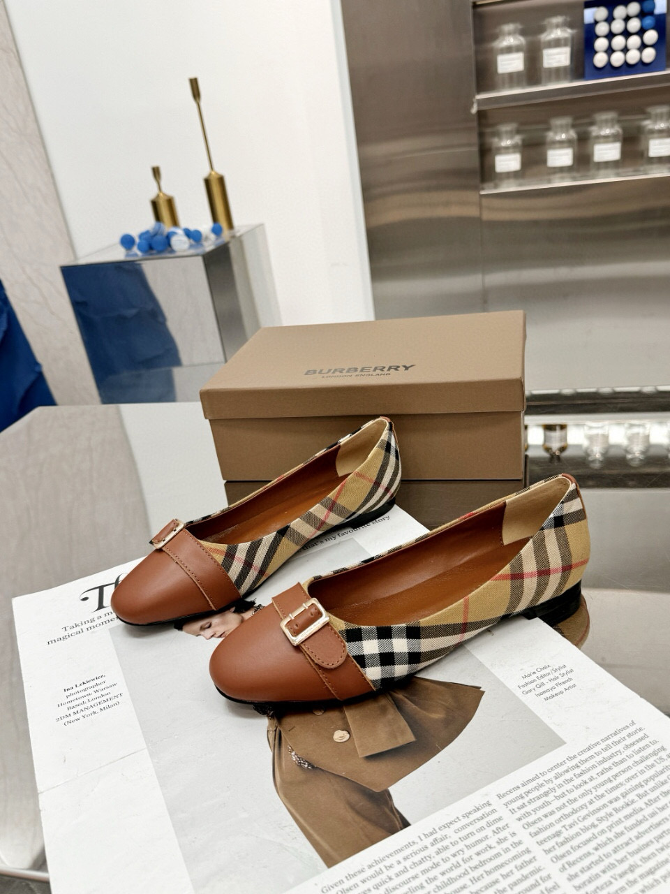 Burberry Check and Leather Ballets