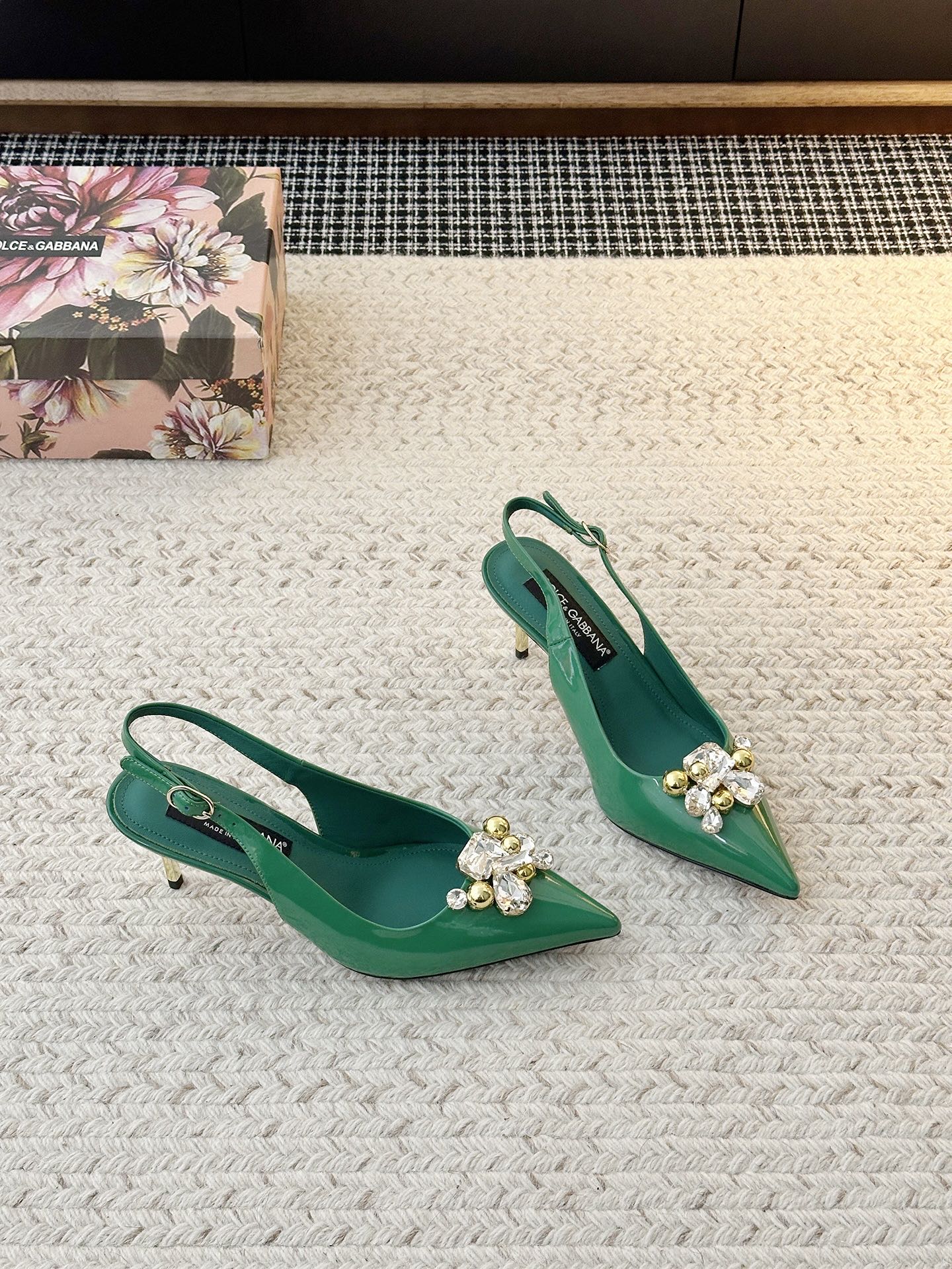 Dolce&Gabbana patent leather crystal slingback pumps