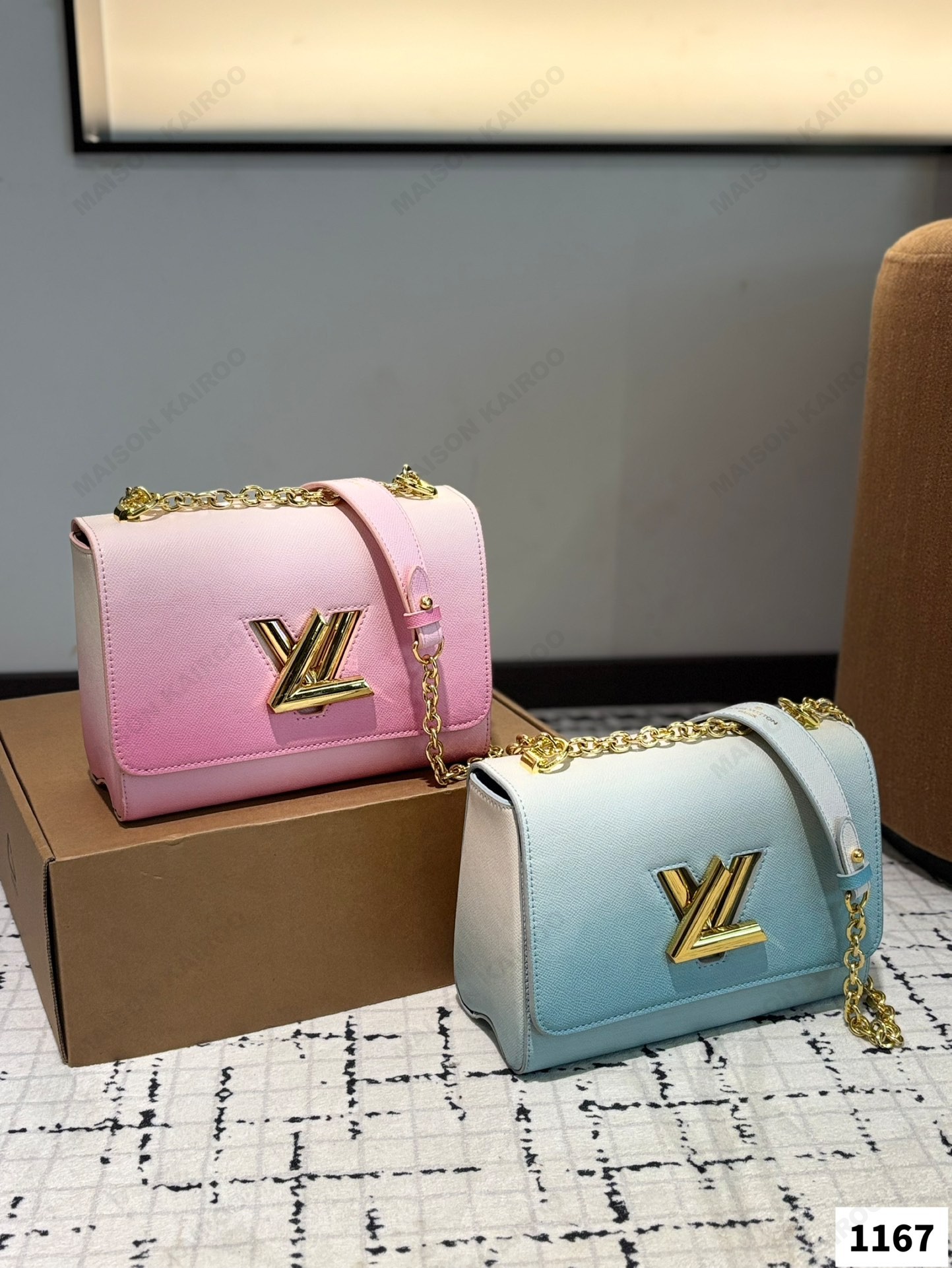 Louis Vuitton LV Twist Lock MM Pastel Gradient Epi Leather Gold Logo Chain Flap Shoulder Bag - KAIROO