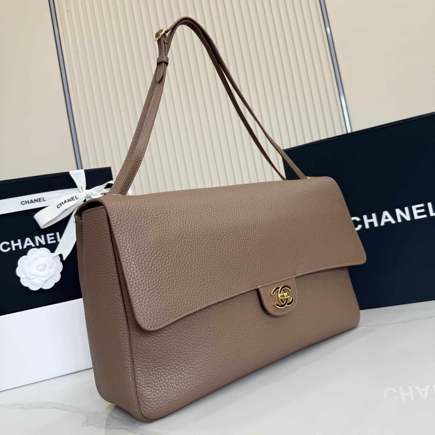CHANEL 2026 Maxi Flap bag 38cm in Light brown AS6233