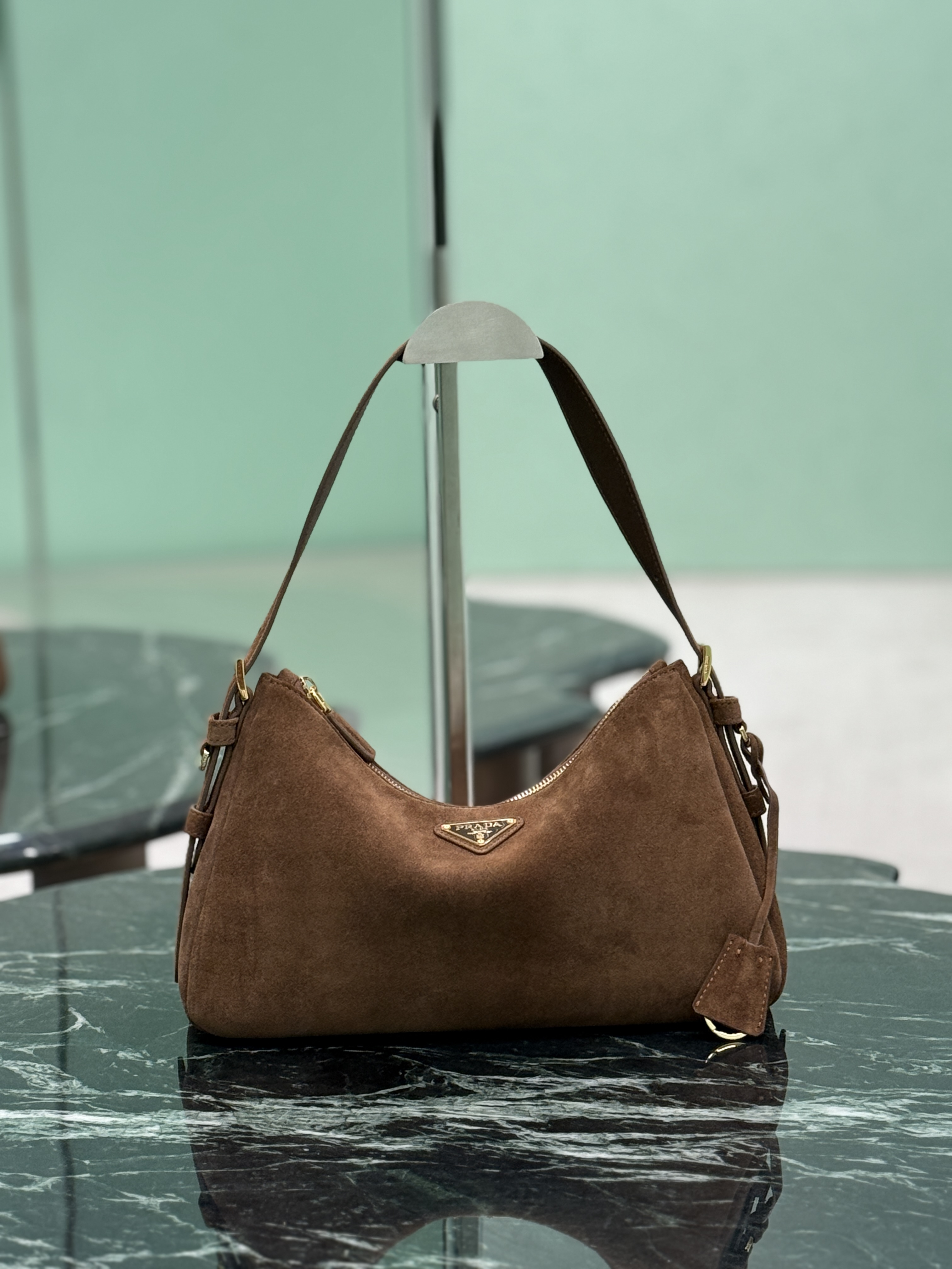 Prada Aimée medium Suede shoulder bag-Brown 1BC229