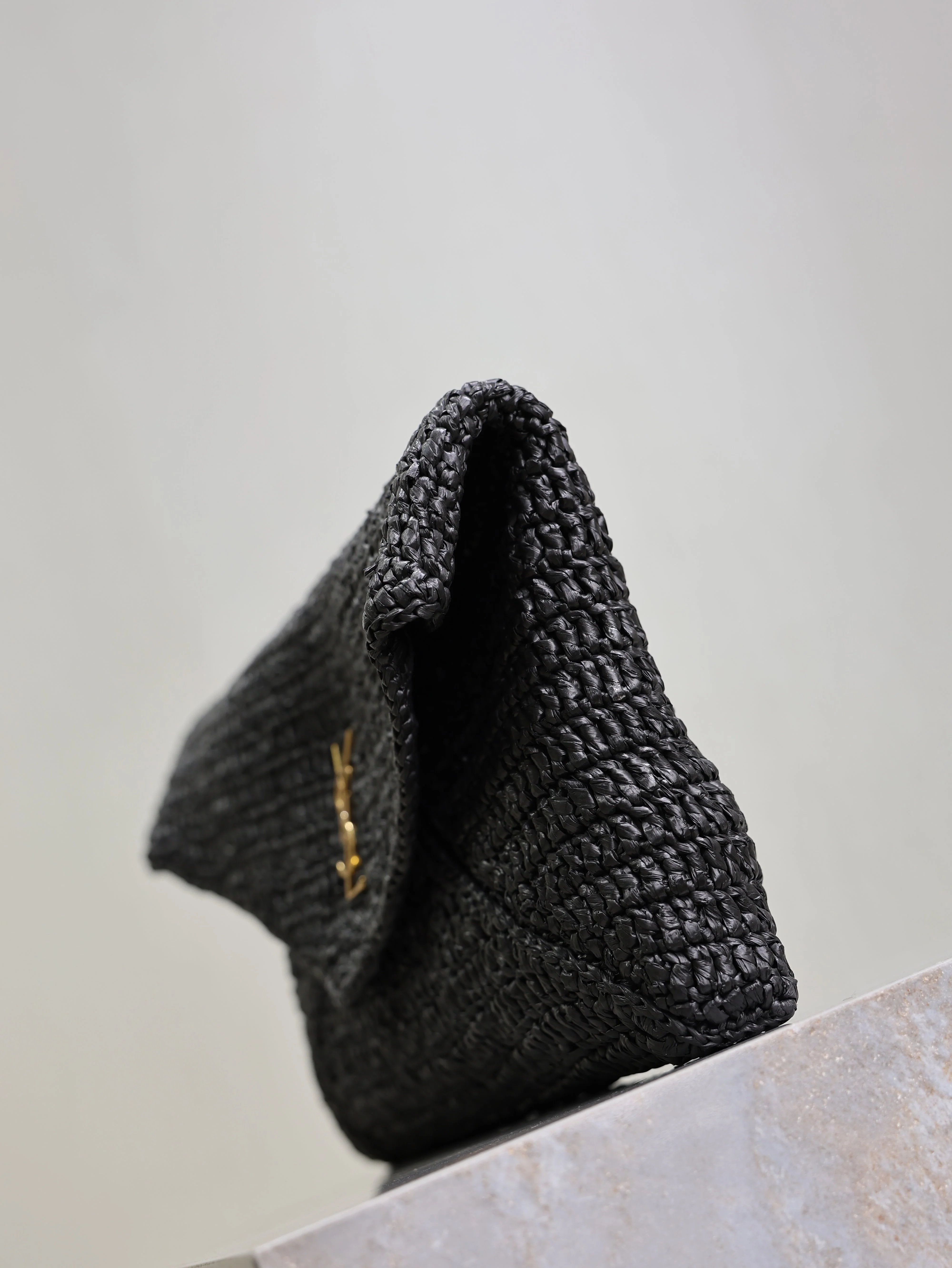 Saint Laurent YSL Envelope Clutch 29cm Black Raffia Leather