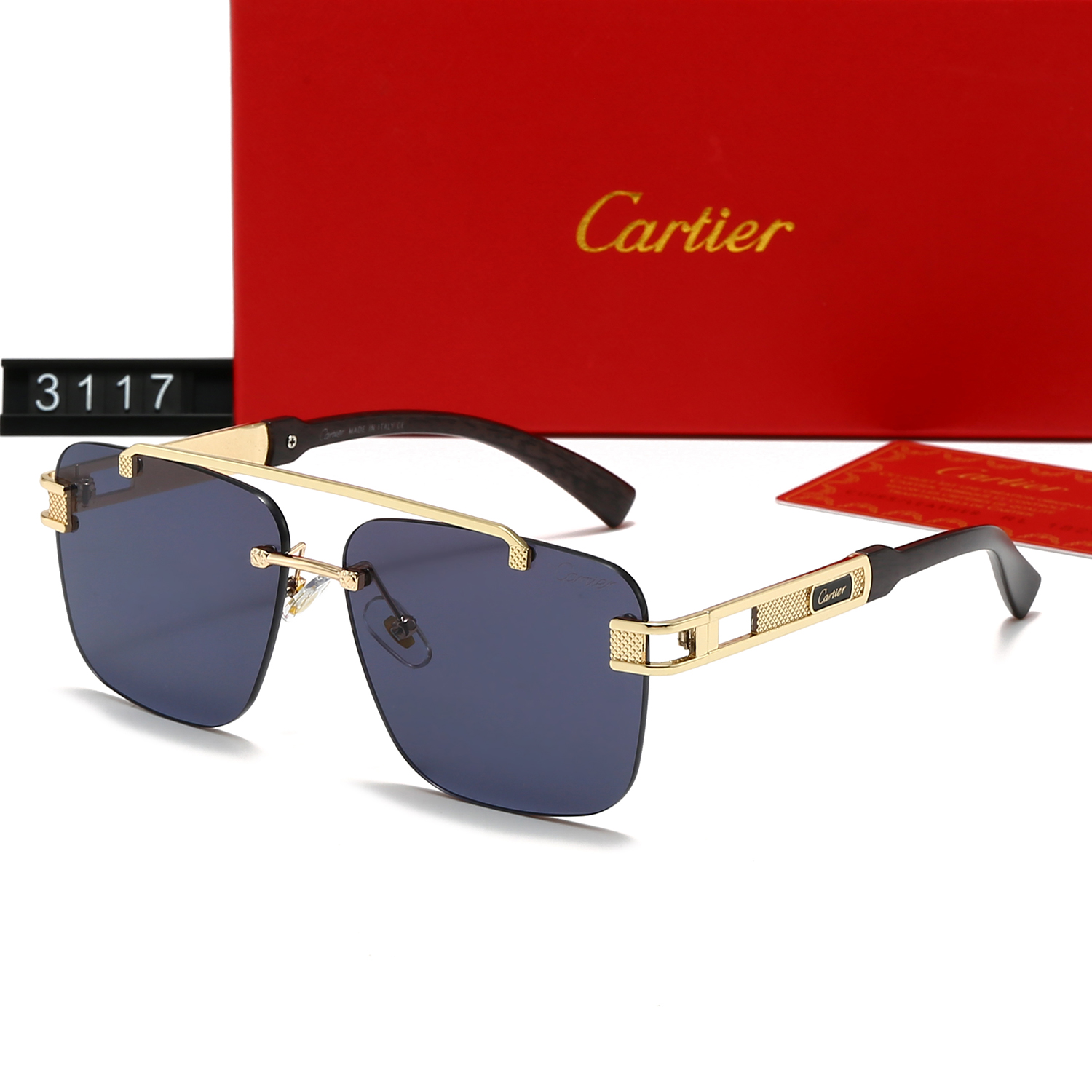 Cartier Metal and Wood Rimless Sunglasses Top quality - KAIROO