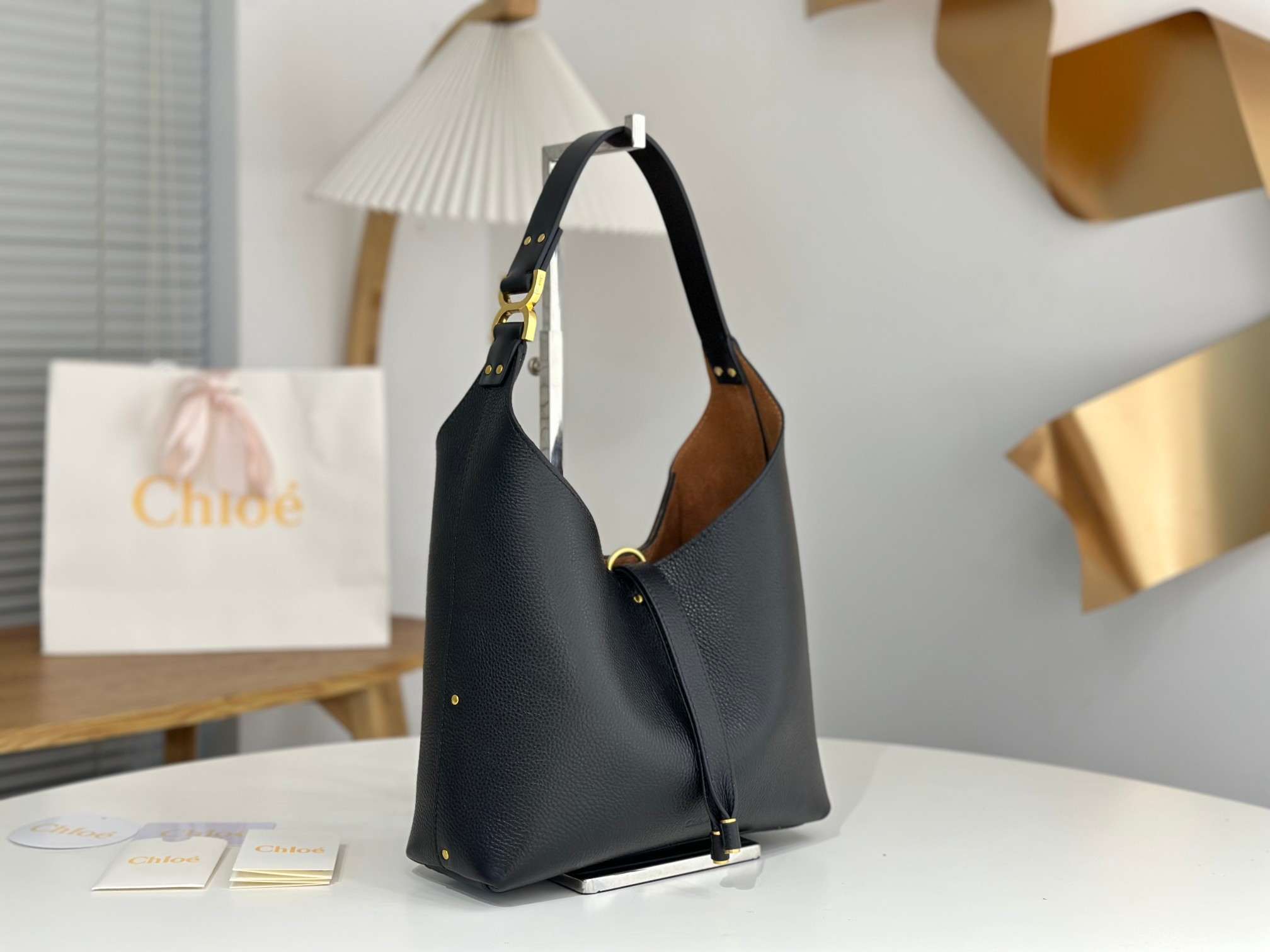 Chloe Small Marcie Hobo Bag in Grained Leather-Black