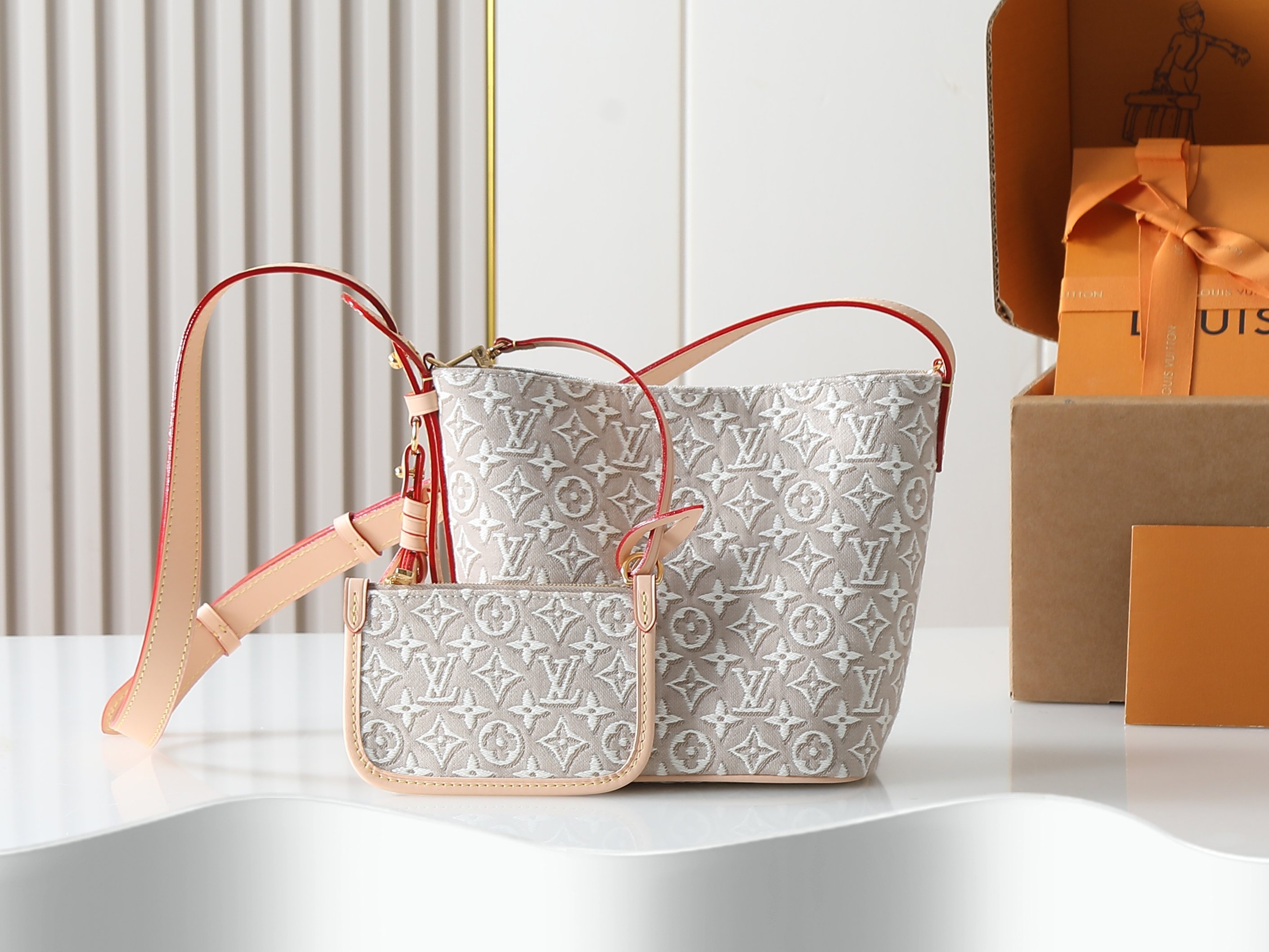 Louis Vuitton LV All In BB Beige jacquard bucket bag