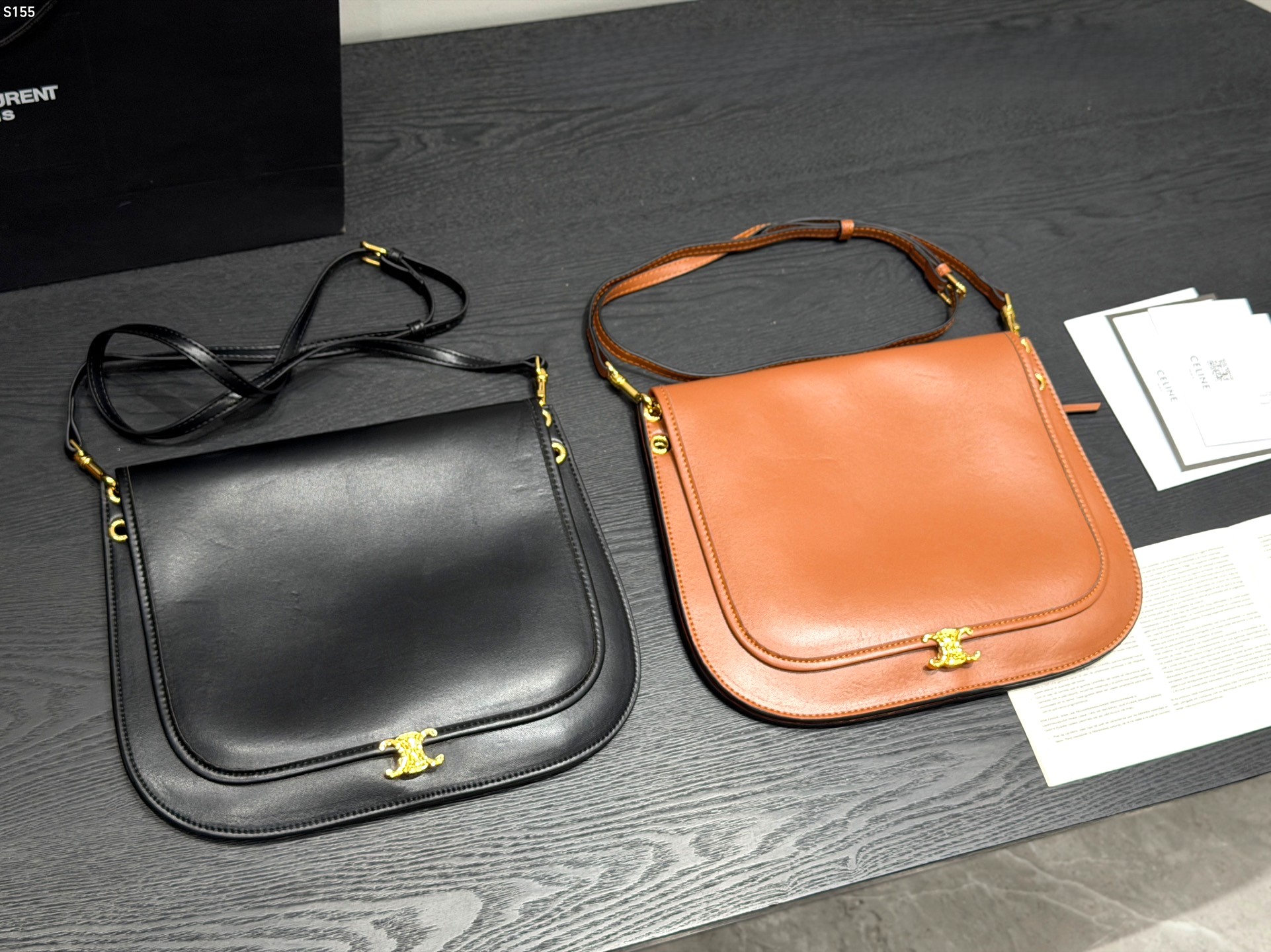 Celine Triomphe Hardware Smooth Leather Flap Crossbody Rounded Besace Bag - KAIROO