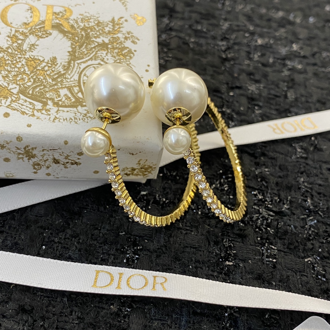 Dior CD Pearl Hoop Earrings