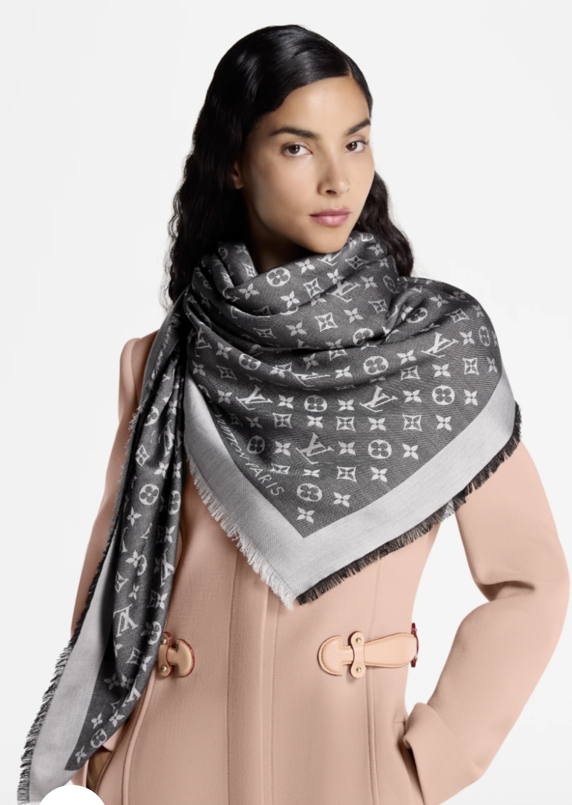 LV Classic Monogram Denim Silk and Wool Shawl