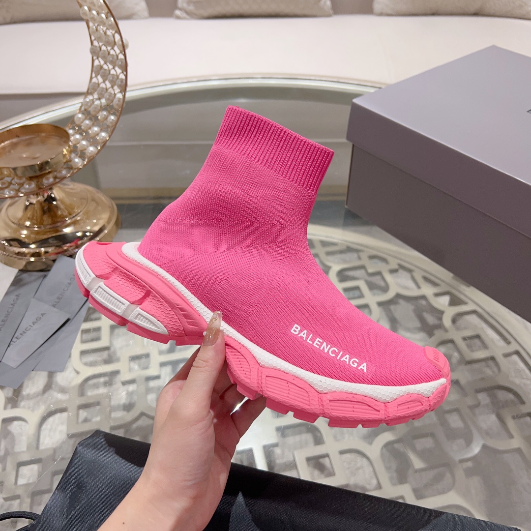 Balenciaga Speed 3XL Pink Recycled Knit Multi-Piece Sole Slip On Sock Booties Sneakers - KAIROO
