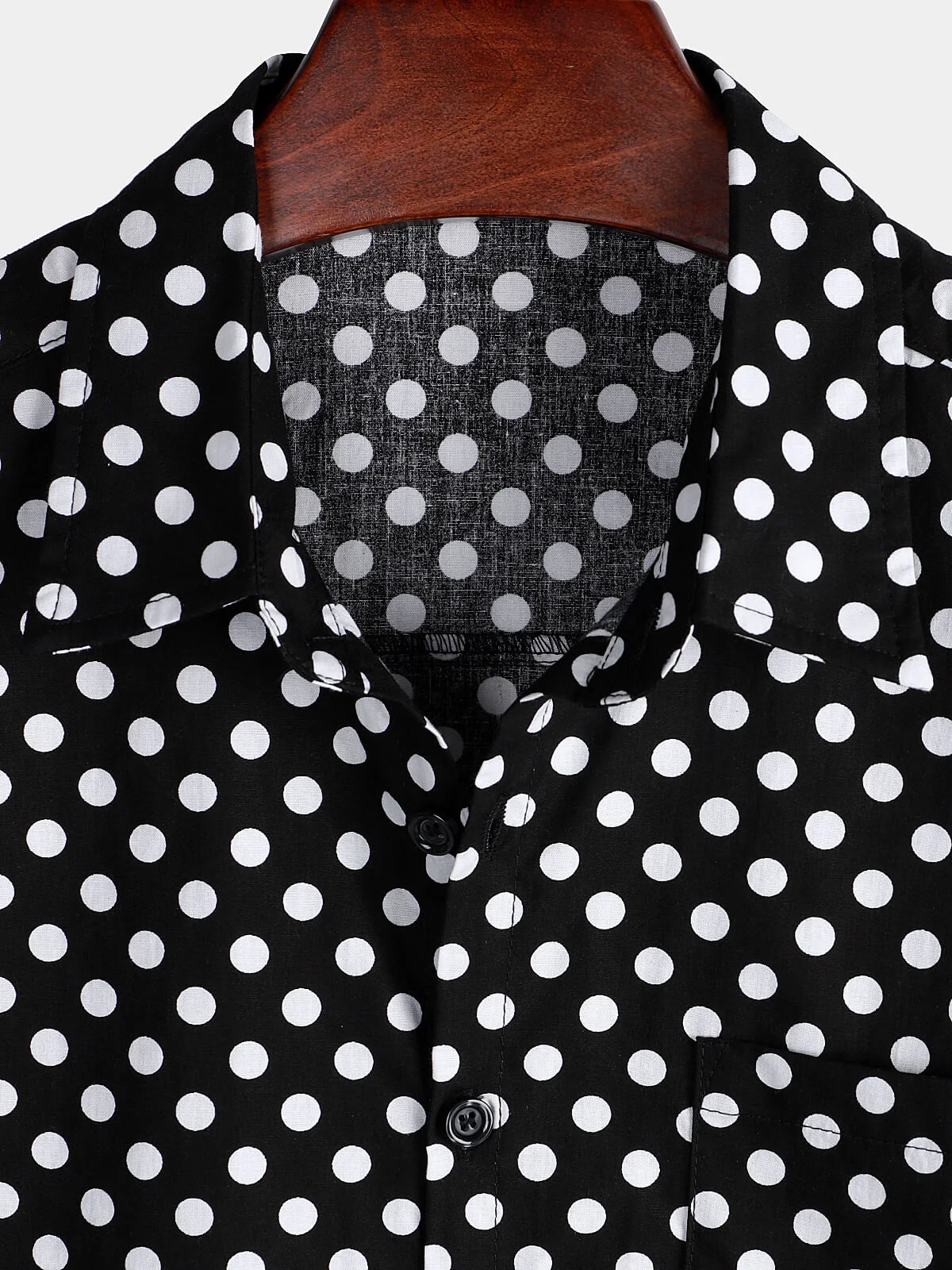 Men's Black Polka Dot Cotton Casual Pocket Summer Short Sleeve Shirt
