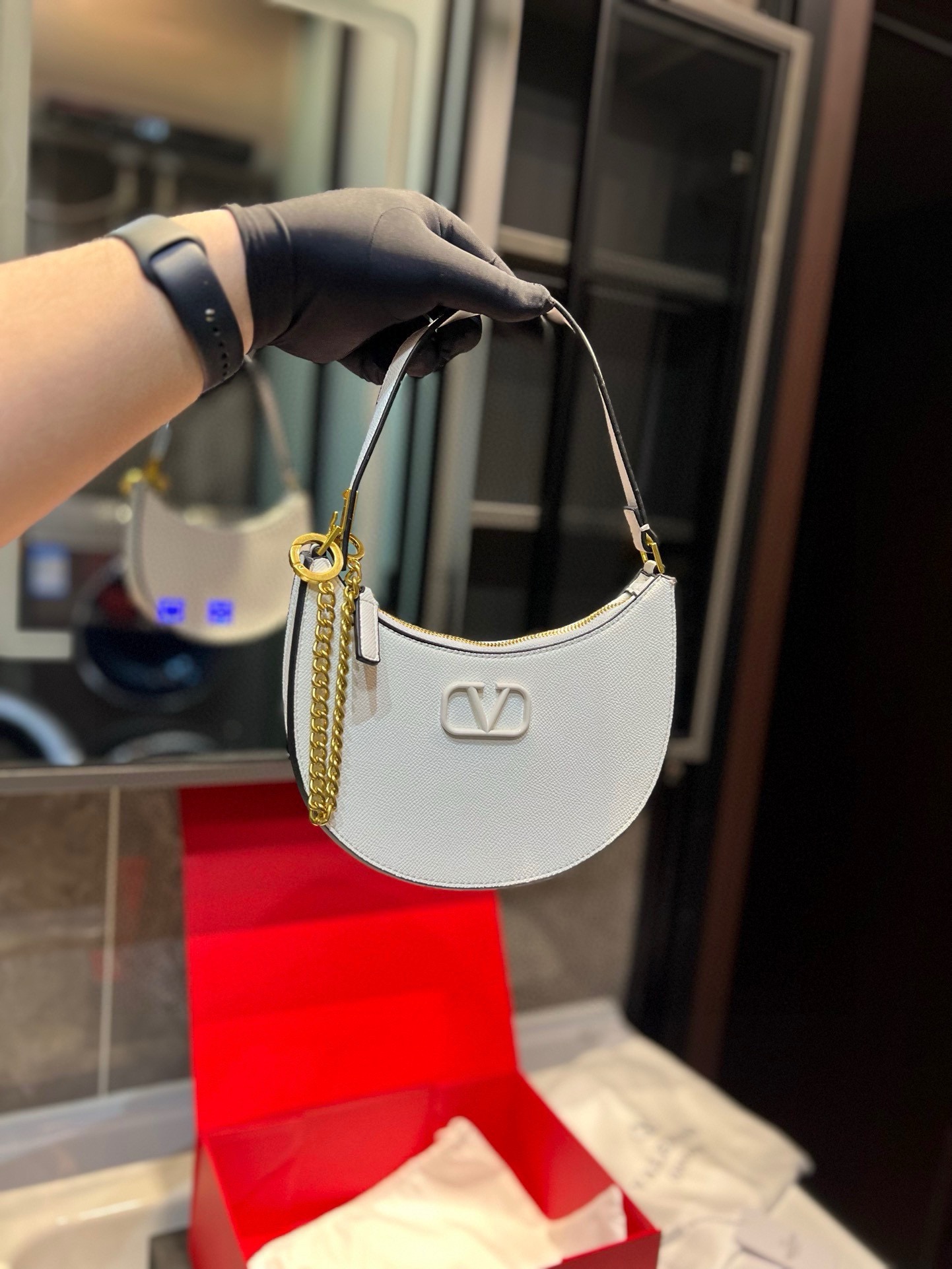 Valentino Garavani VLogo Moon Stamped Leather 3D VLogo Mini Moon Hobo Shoulder Bag - KAIROO