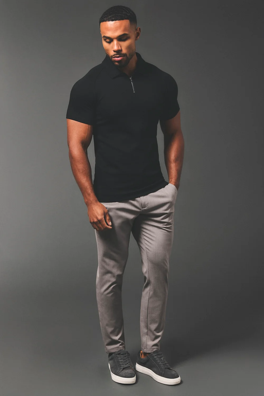 Zip Neck Polo Shirt in Black