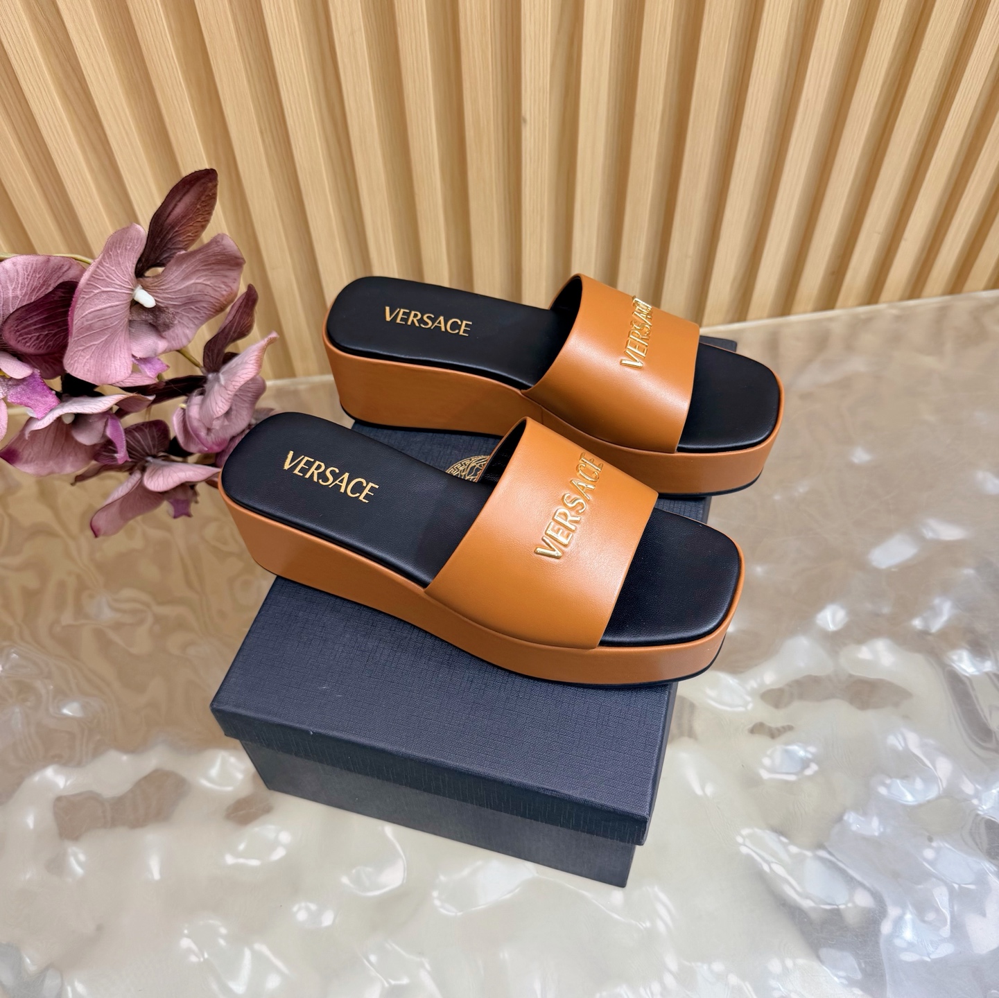 Versace Platform Leather Slides
