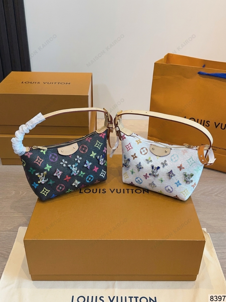 Louis Vuitton LV x TM Boulogne Pochette Crystal Multicolore Embellished Leather Hobo Lunch Box Shoulder Bag - KAIROO