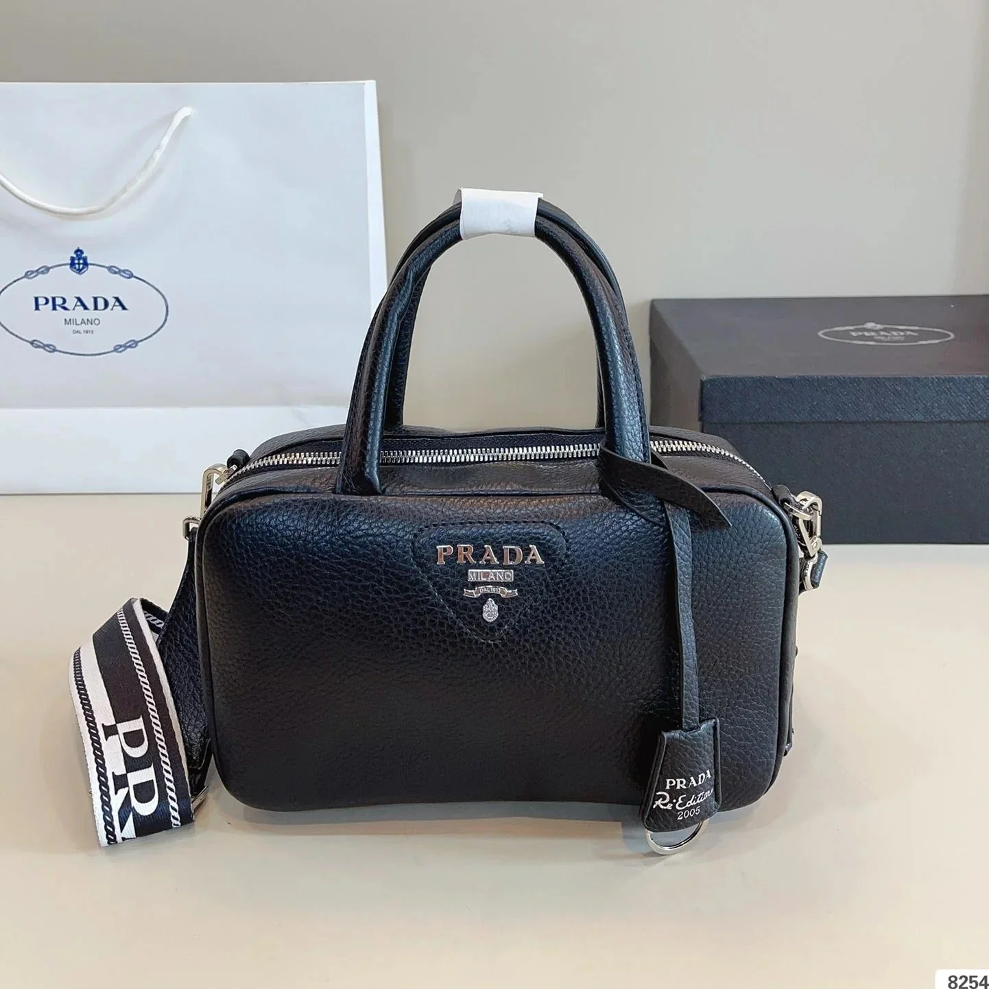 Prada CLASSIC BOSTON BAG 25 IN BLACK GRAINED CALFSKIN
