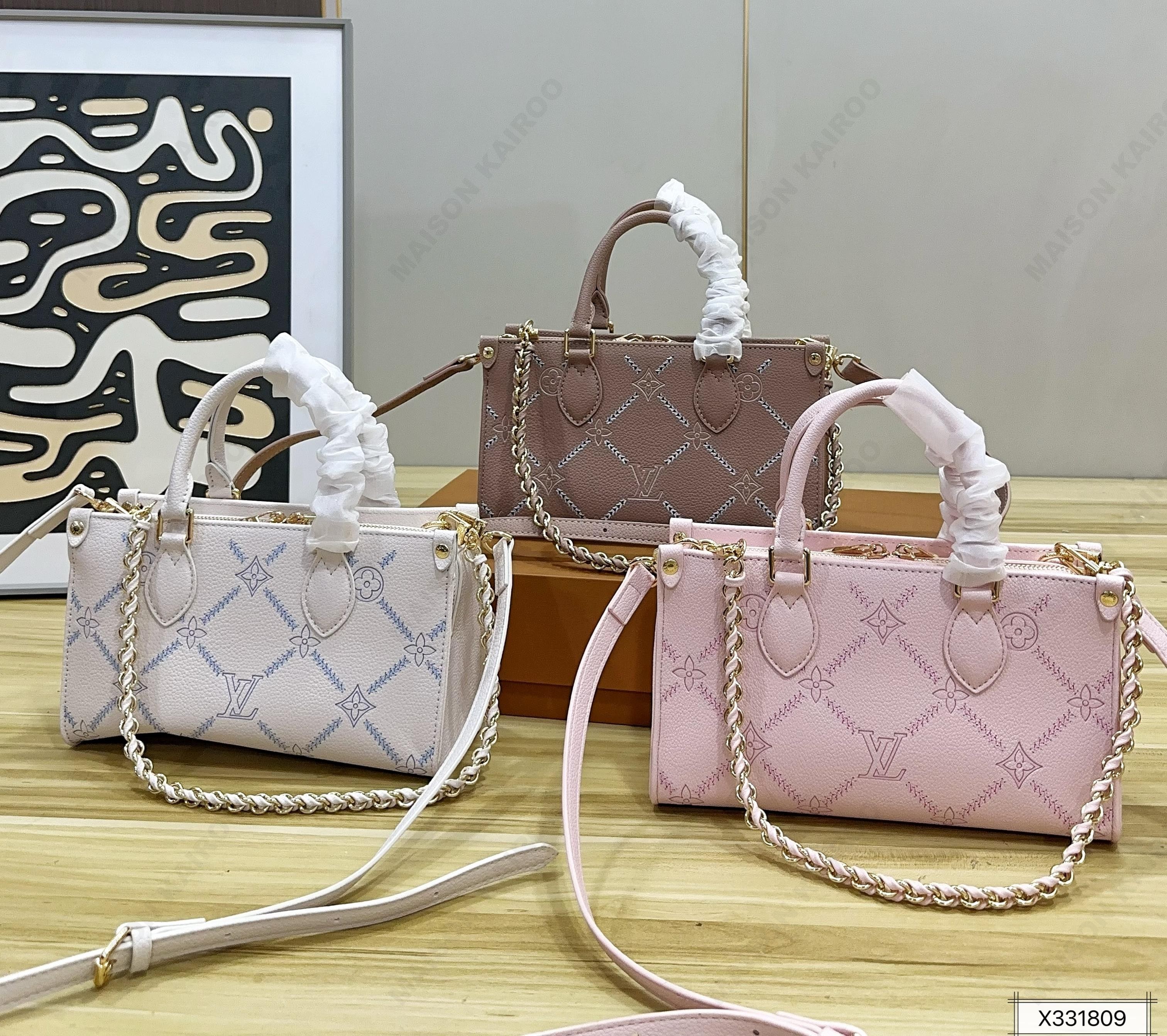 Louis Vuitton LV OnTheGo East West Diamond Stitch Monogram Leather Zipper Chain Top Handle Tote Bag - KAIROO