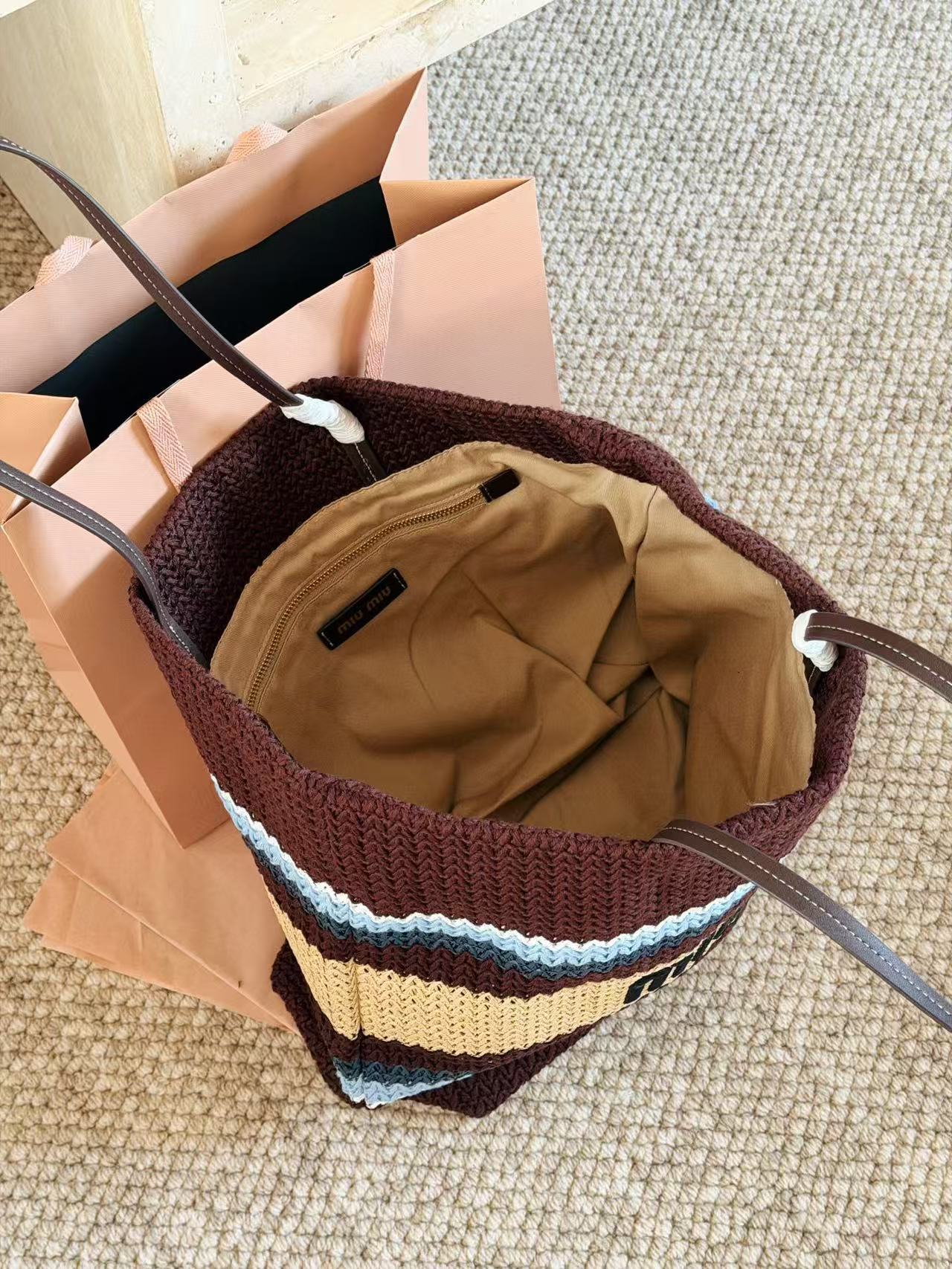 Miumiu new spliced pattern woven bag