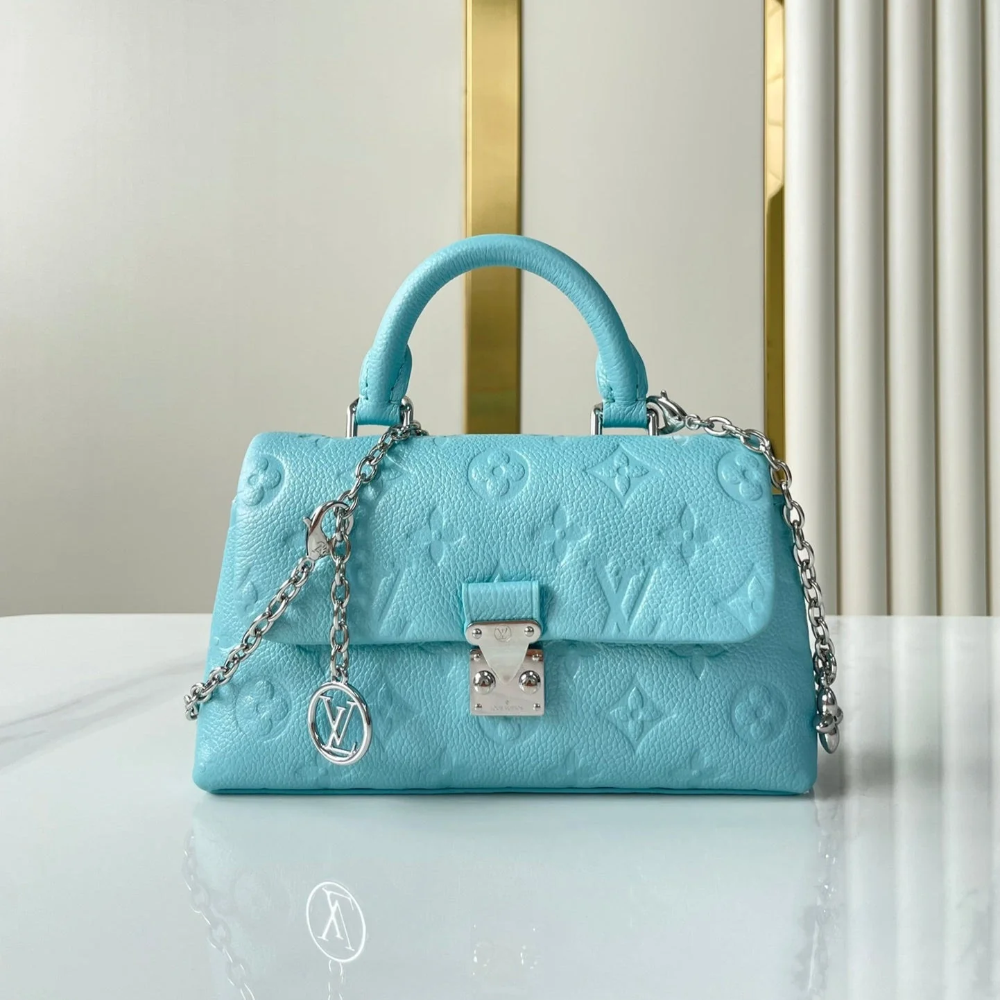 Louis Vuitton LV NANO MADELEINE 21 IN SKY BLUE EMBOSSED CALFSKIN SILVER HARDWARE