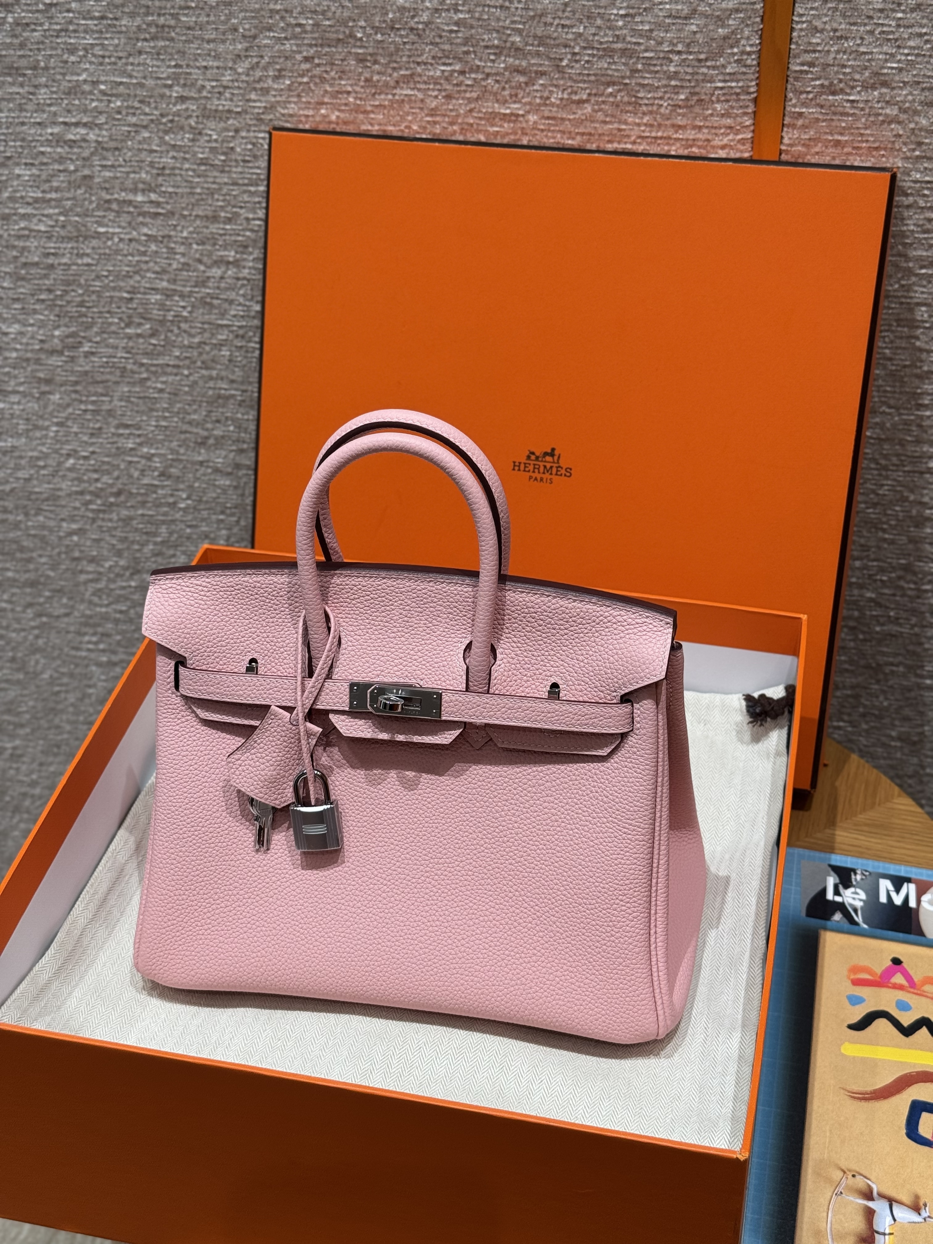 Hermes Rose Sakura Togo Birkin 25 Bag