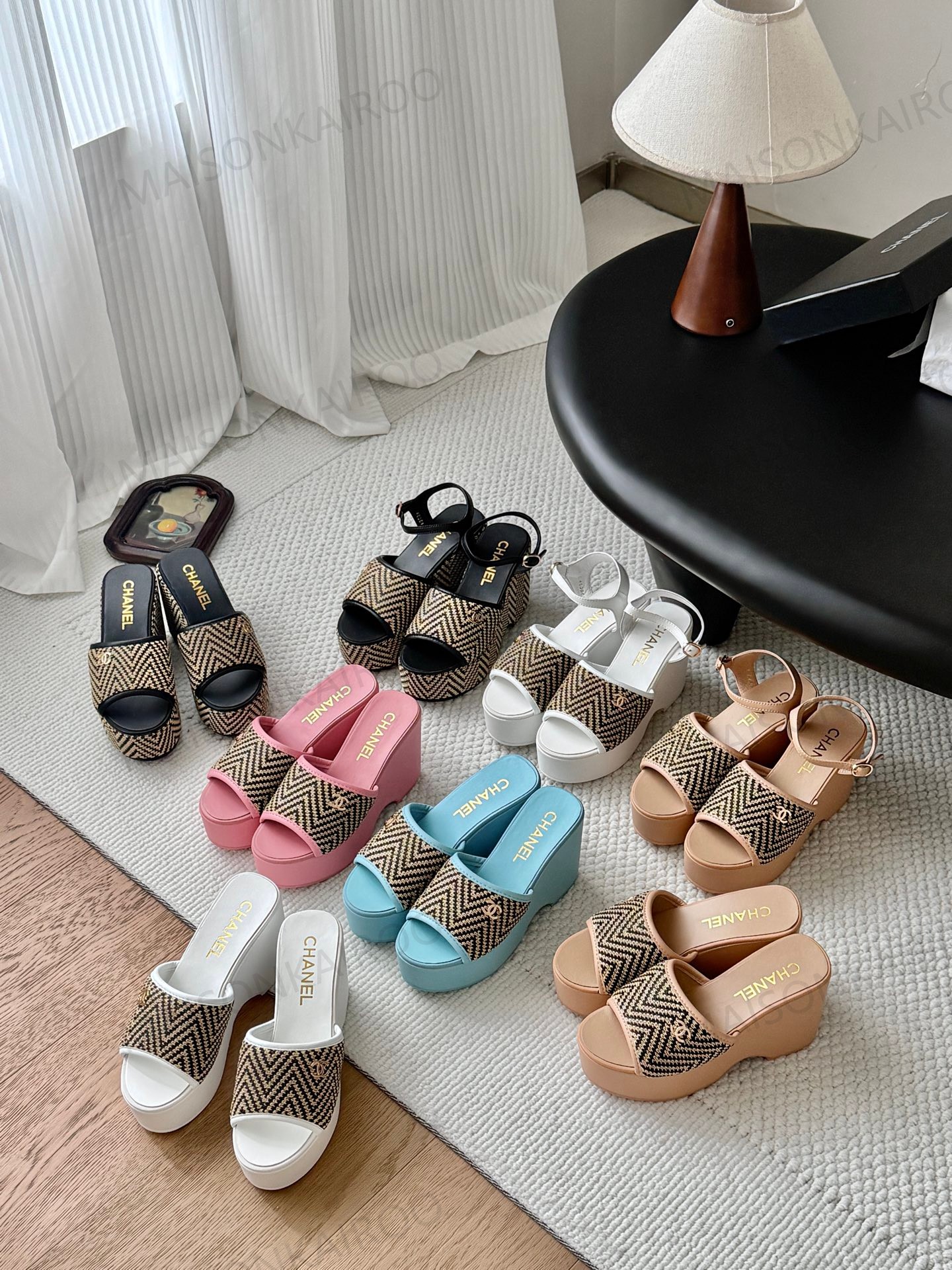 Chanel  Woven CC Platform Wedge Slides - KAIROO