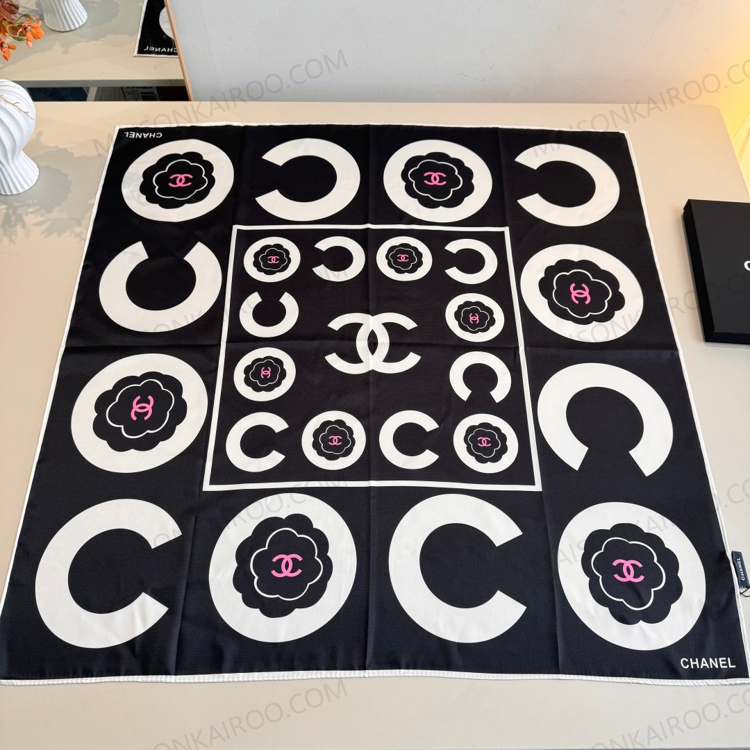 Chanel Logo Camellia Geometric 90 Square Scarf - KAIROO