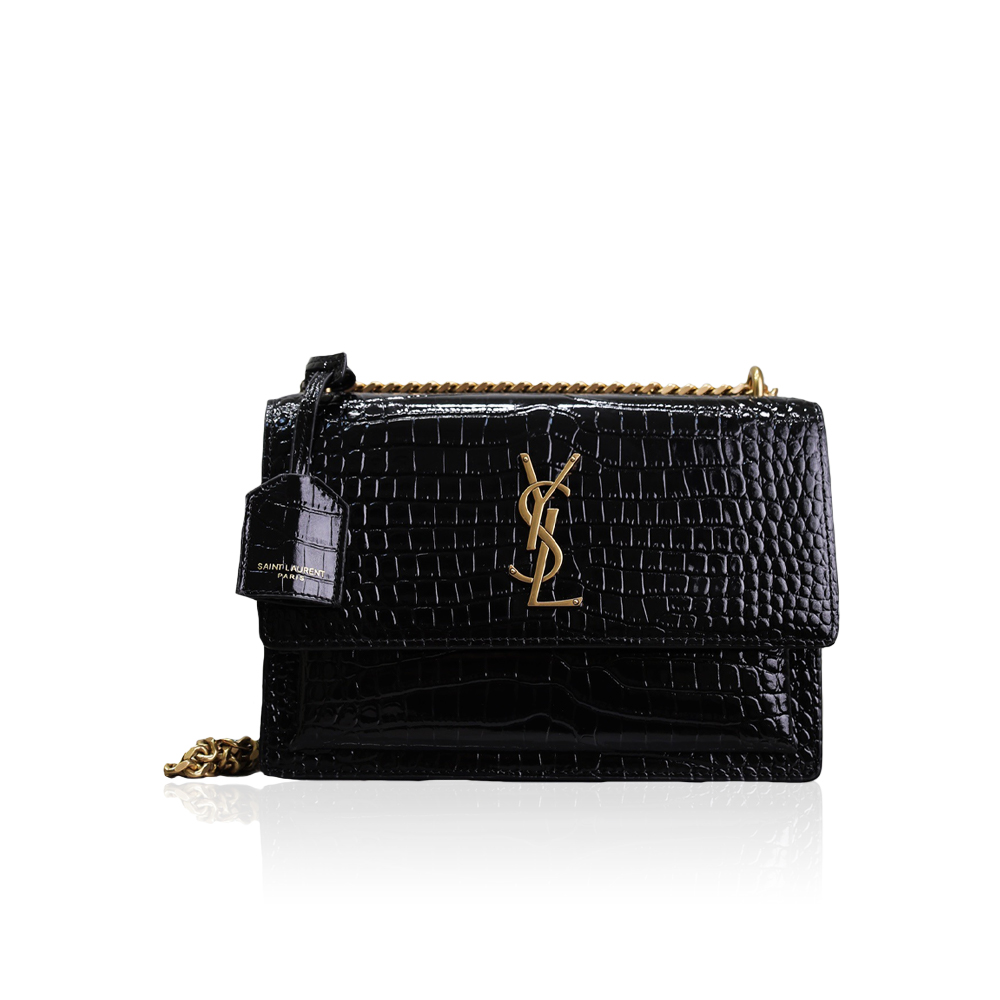 Saint Laurent YSL Black Crocodile Pattern Chain Shoulder Bag