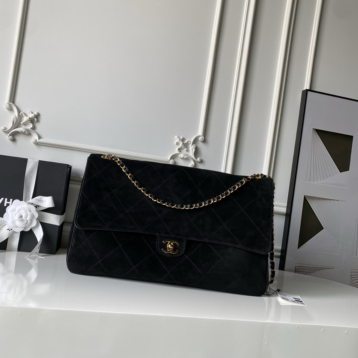 CHANEL 2026 Black Maxi Flap bag in Suede Calfskin AS6234