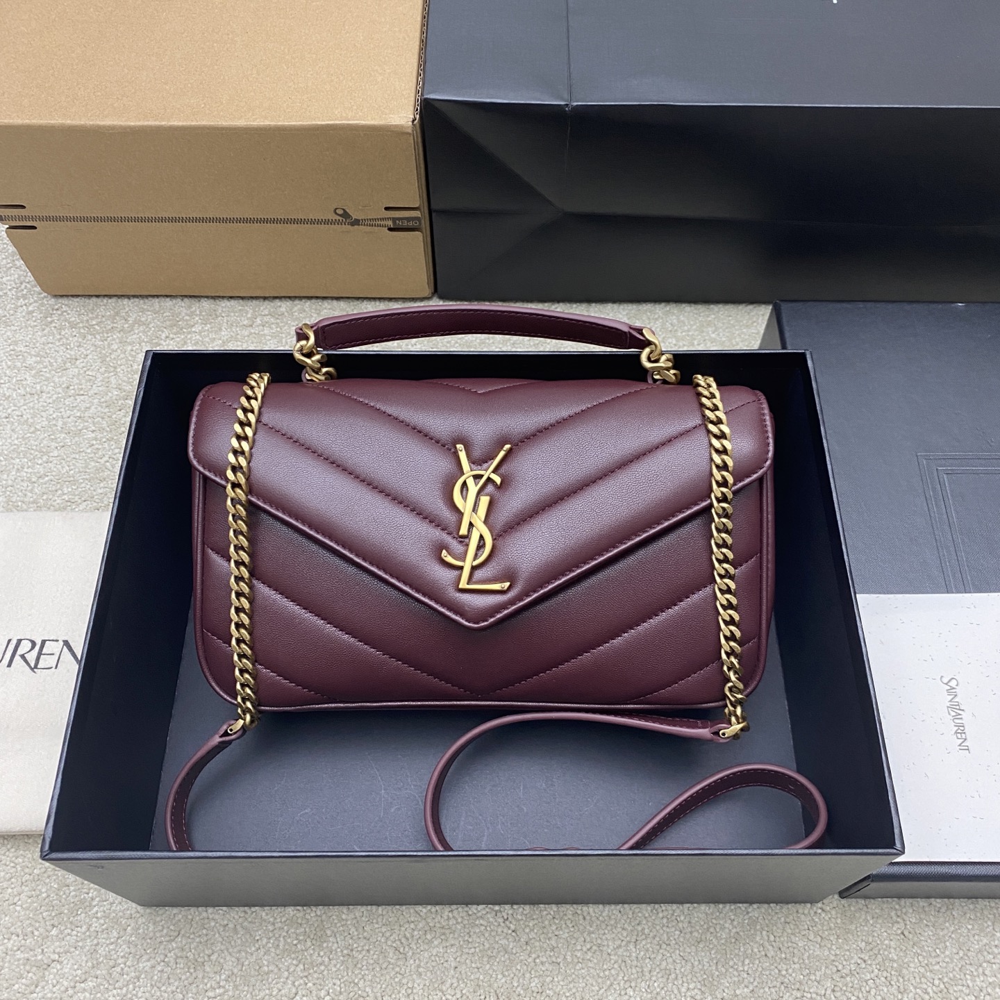 Saint Laurent Rouge Cabernet Loulou Top Handle bag in Lambskin