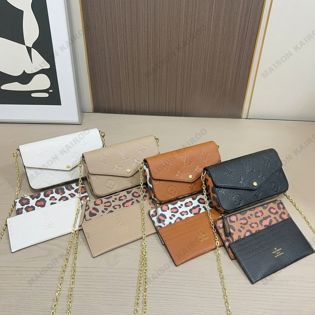 Louis Vuitton LV Felicie Pochette 3-in-1 Wild At Heart Leopard Empreinte Leather Chain Envelope Shoulder Bag - KAIROO