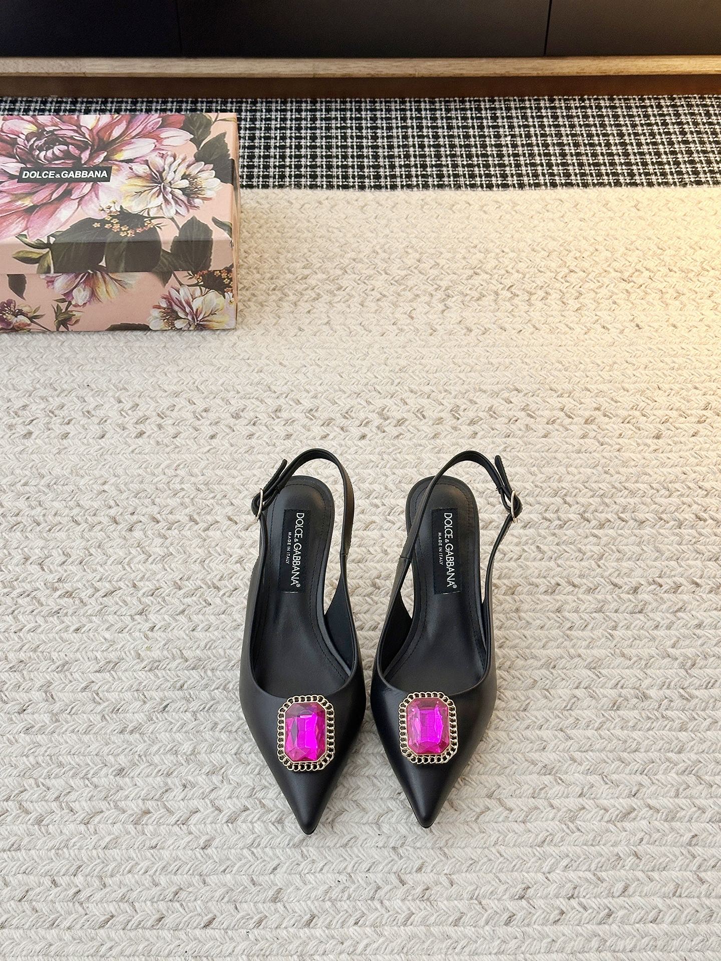 Dolce&Gabbana leather crystal slingback pumps