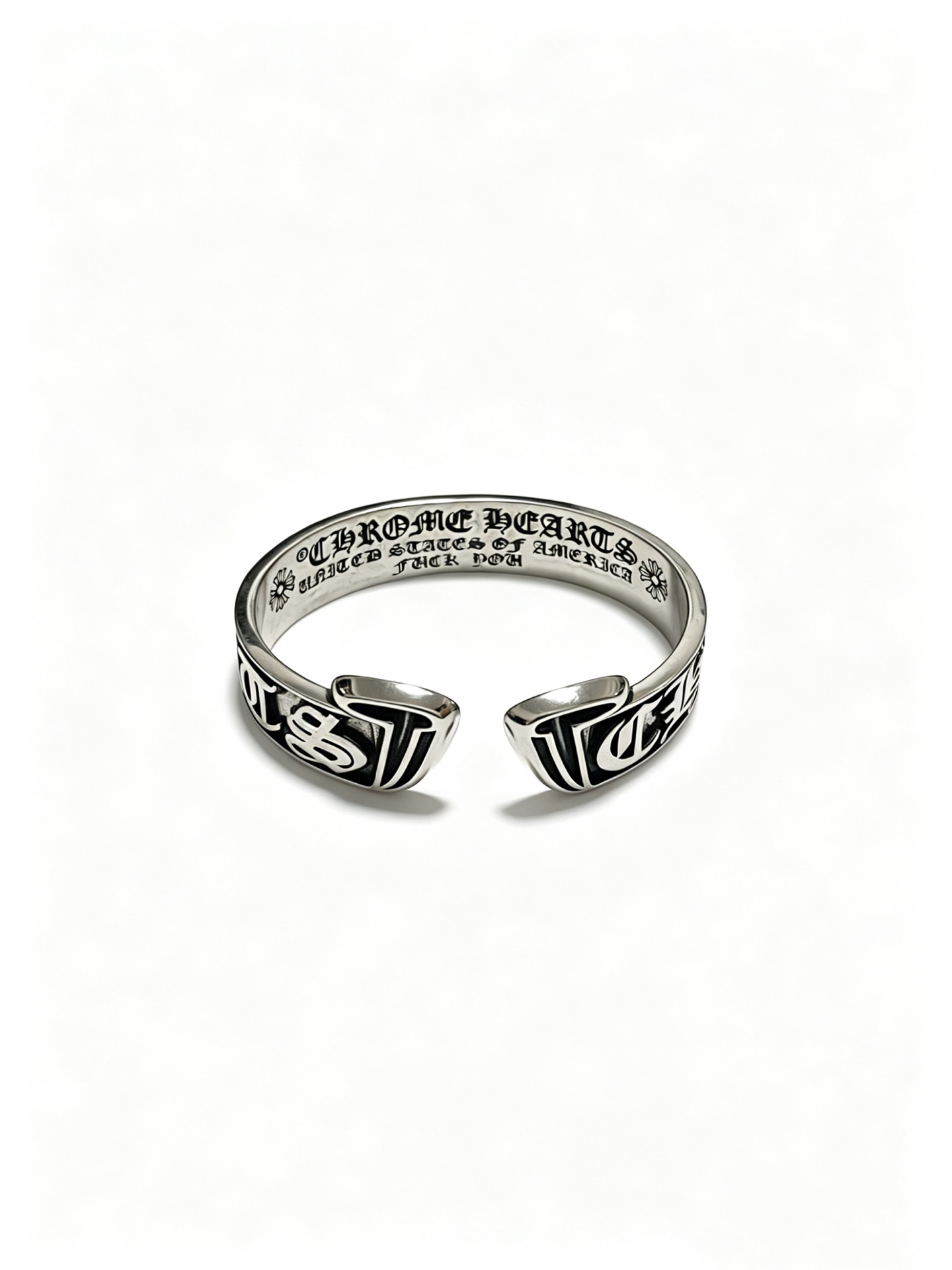Chrome Hearts Oxidized Silver Unisex Open Bracelet
