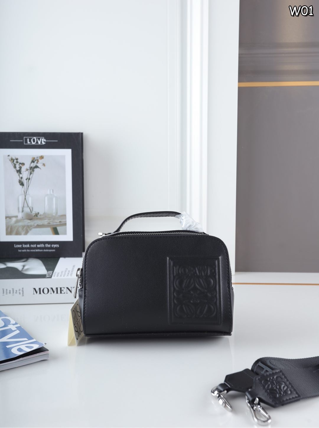 Loewe Embossed Logo Patch Top Handle Wide Strap Camera Shoulder Crossbody Bag - KAIROO