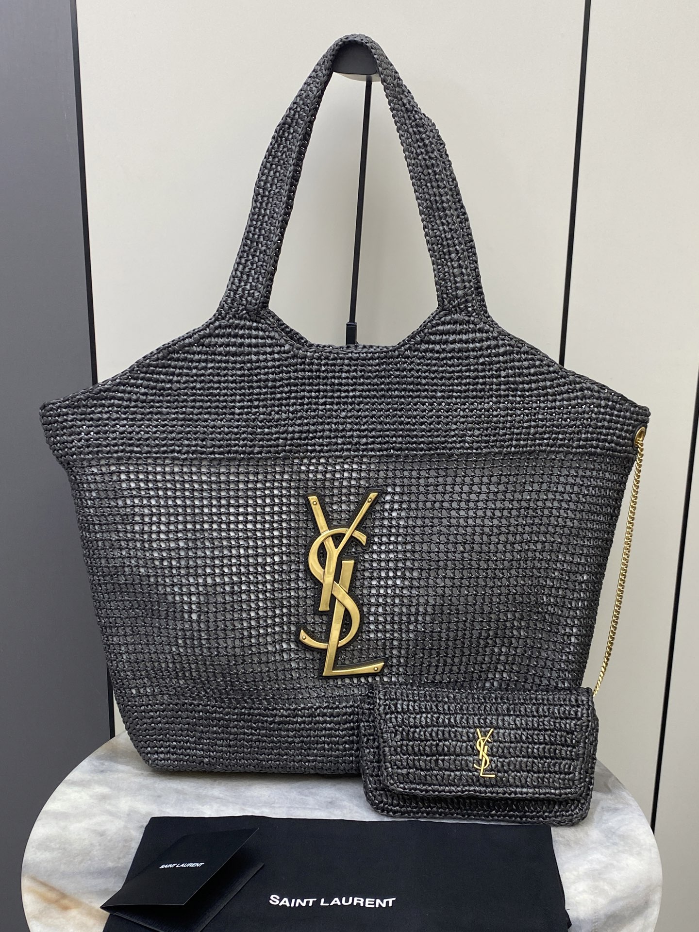 Saint Laurent Black Raffia Maxi Icare Shopping Bag 772191