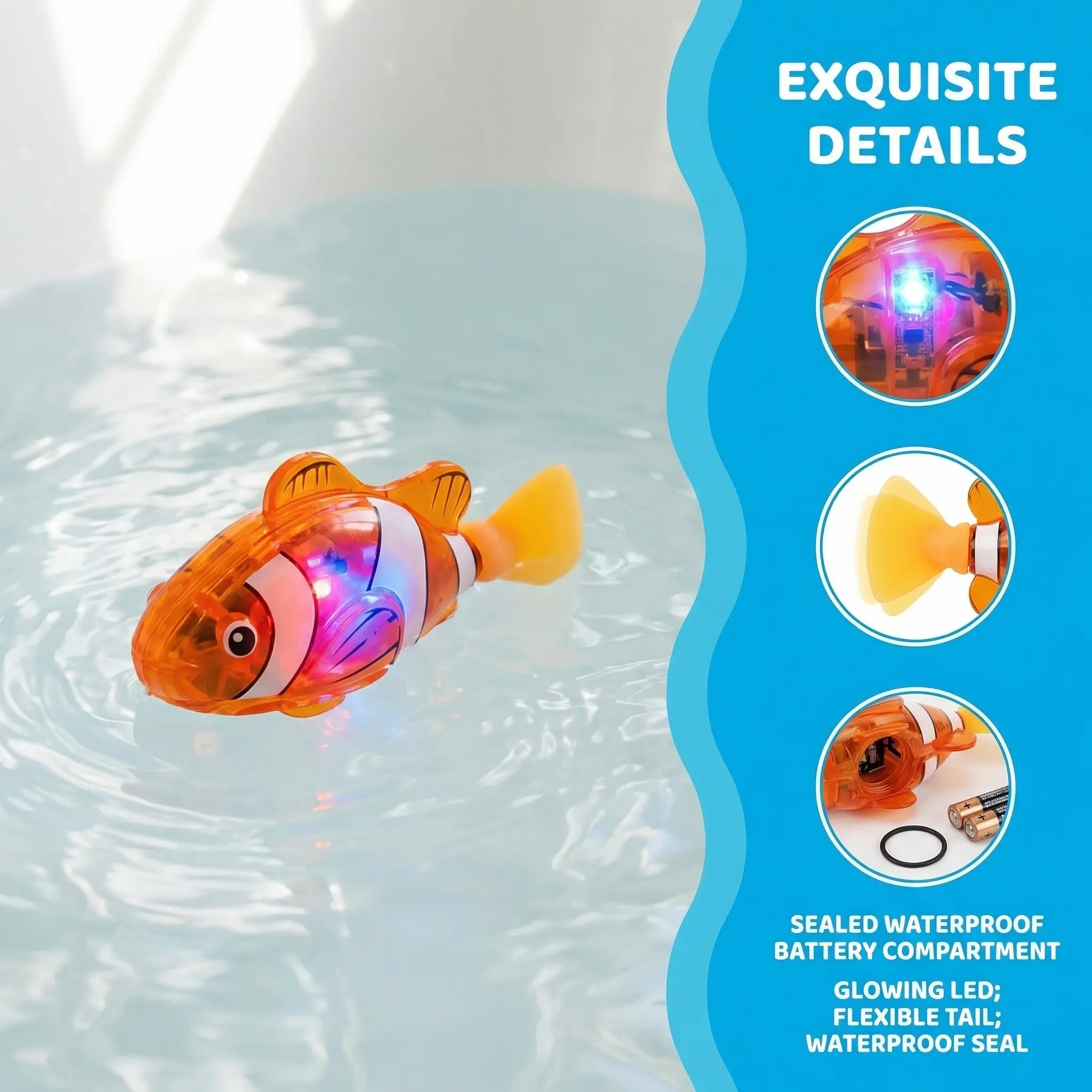 4-Pack Magic Swimming Fish - Water-Activated LED Bath Toys with Kid-Safe Waterproof Seal for Toddlers & Kids