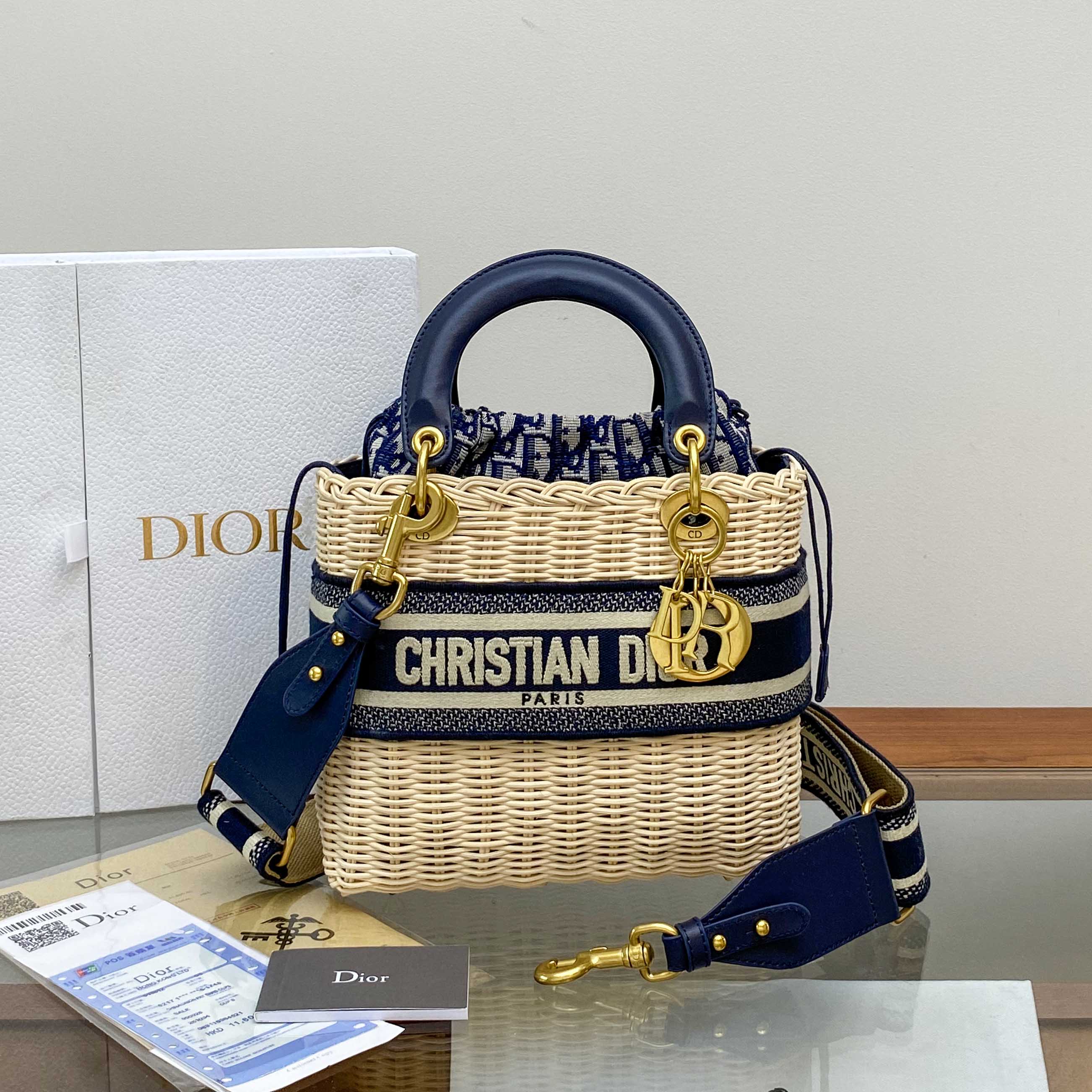 Medium Lady Dior Bag in Natural Wicker and leather