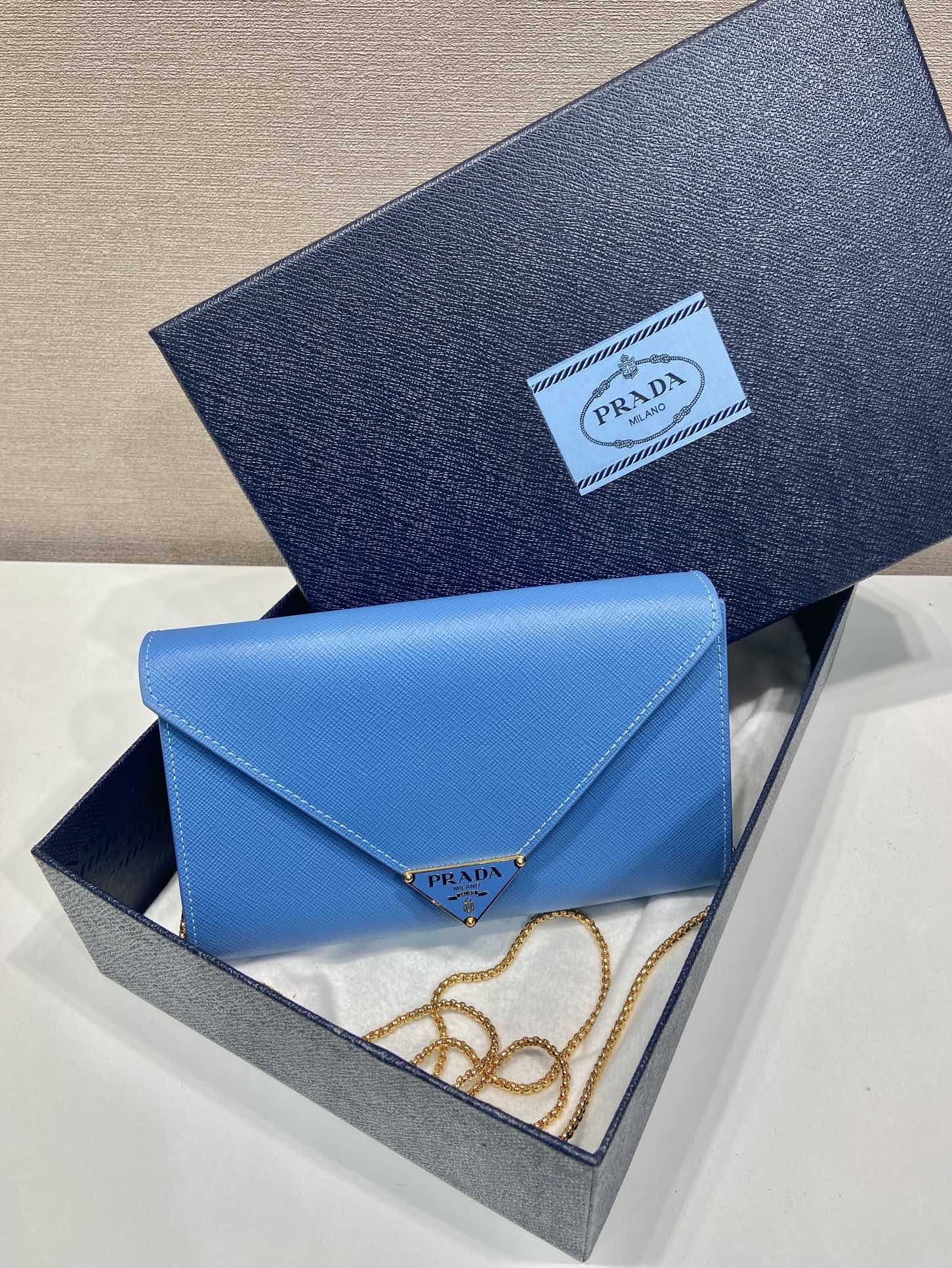 Prada PRA Cross pattern envelope bag blue leather 341158