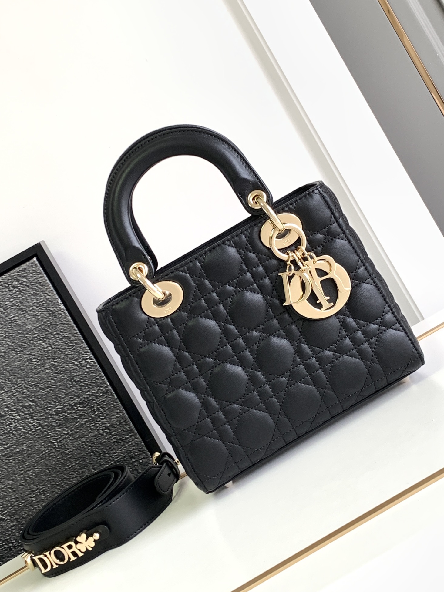 Small Lady Dior My ABC Bag in Nude Black Cannage Lambskin