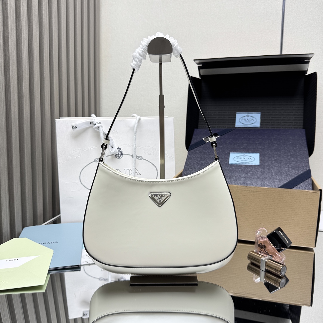 Prada Cleo brushed leather shoulder bag-White 1BC499