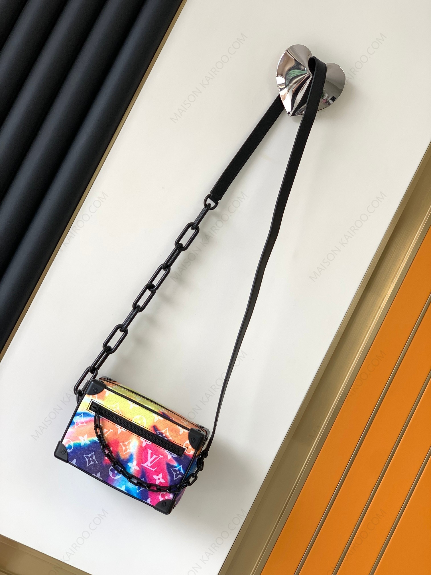 Louis Vuitton LV Mini Soft Trunk Rainbow Gradient Sunset Monogram Canvas Black Chain Crossbody Bag - KAIROO