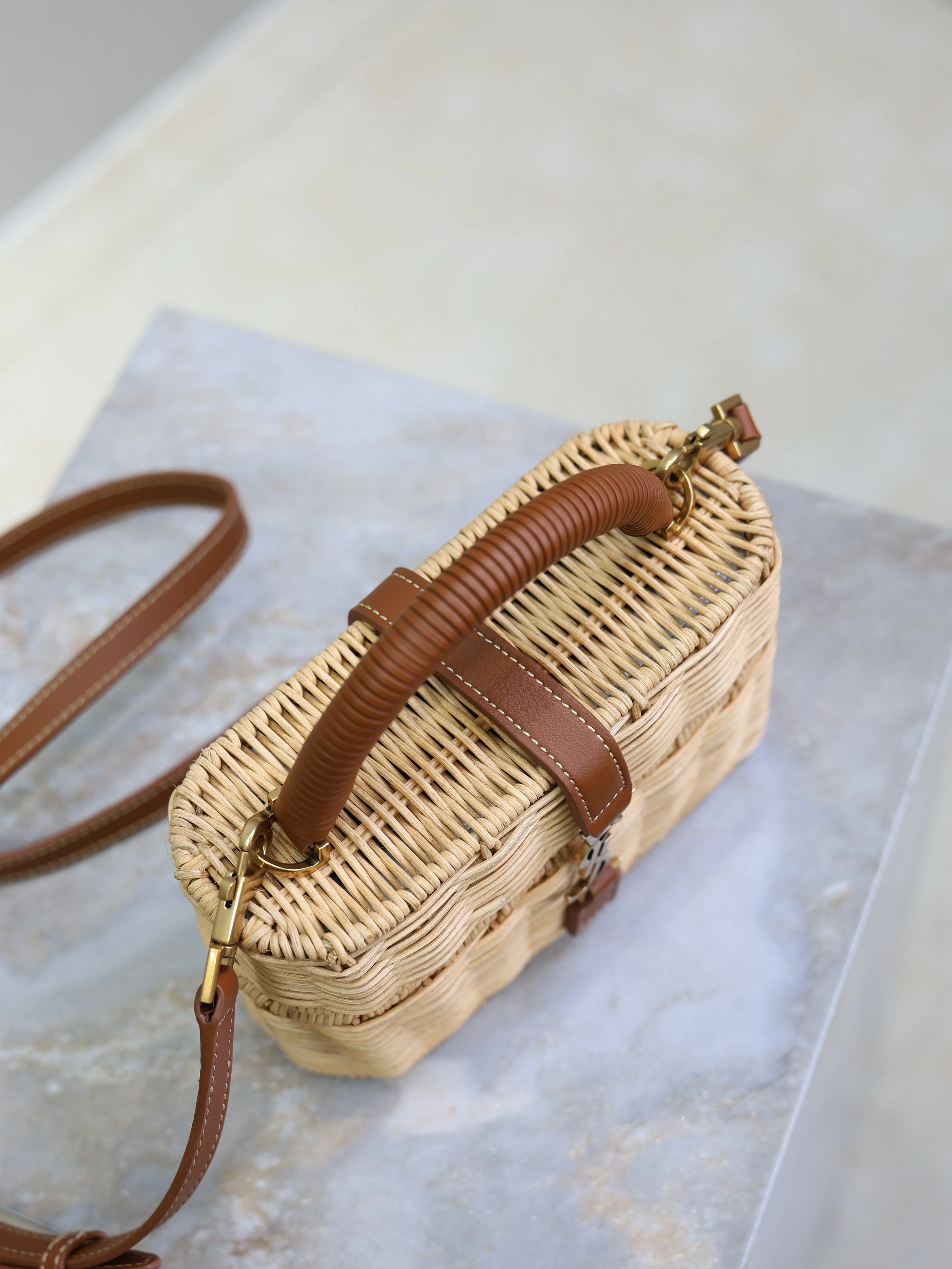 Saint Laurent YSL  Gaby Vanity Bag Beige Brown Raffia Leather