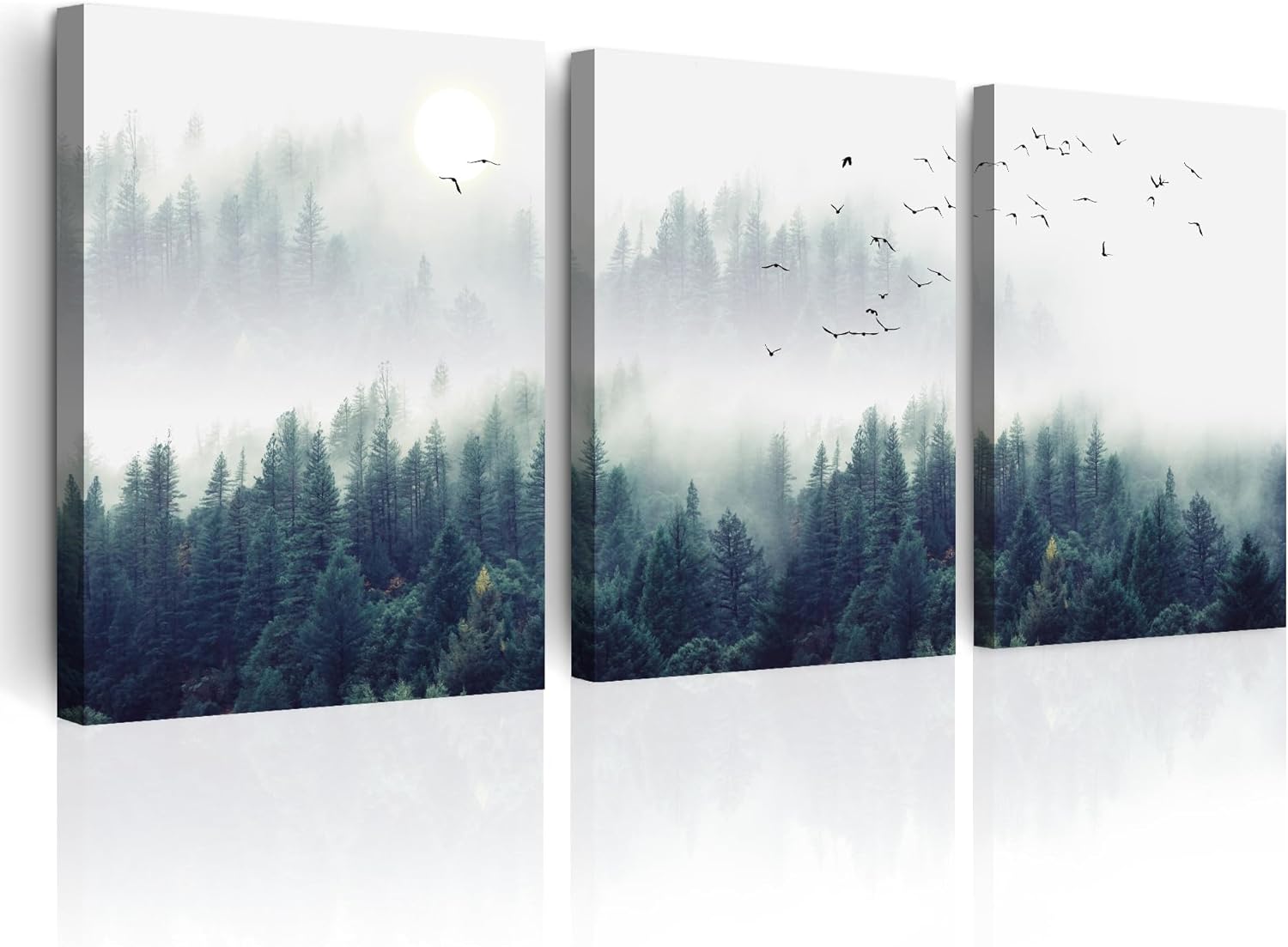 3 Piece Canvas Wall Art for Living Room Wall Decorations for Bedroom Office Wall decor Foggy forest Trees Landscape painting Stretched and Framed Ready to Hang pictures Home Decor 12"x16"x3 Panels