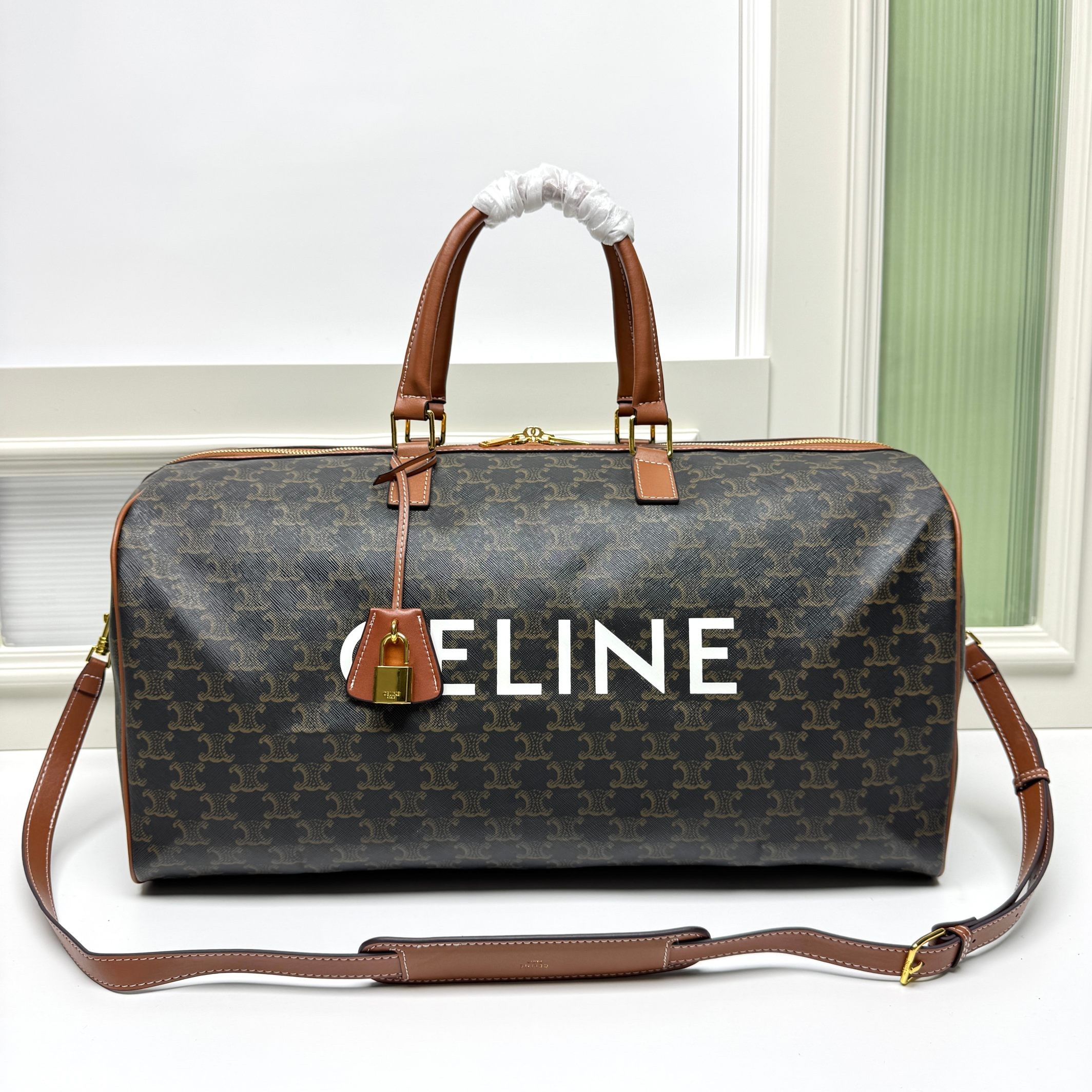 Celine XL Triomphe Monogram Canvas Logo And Gold Padlock Travel Bag - KAIROO